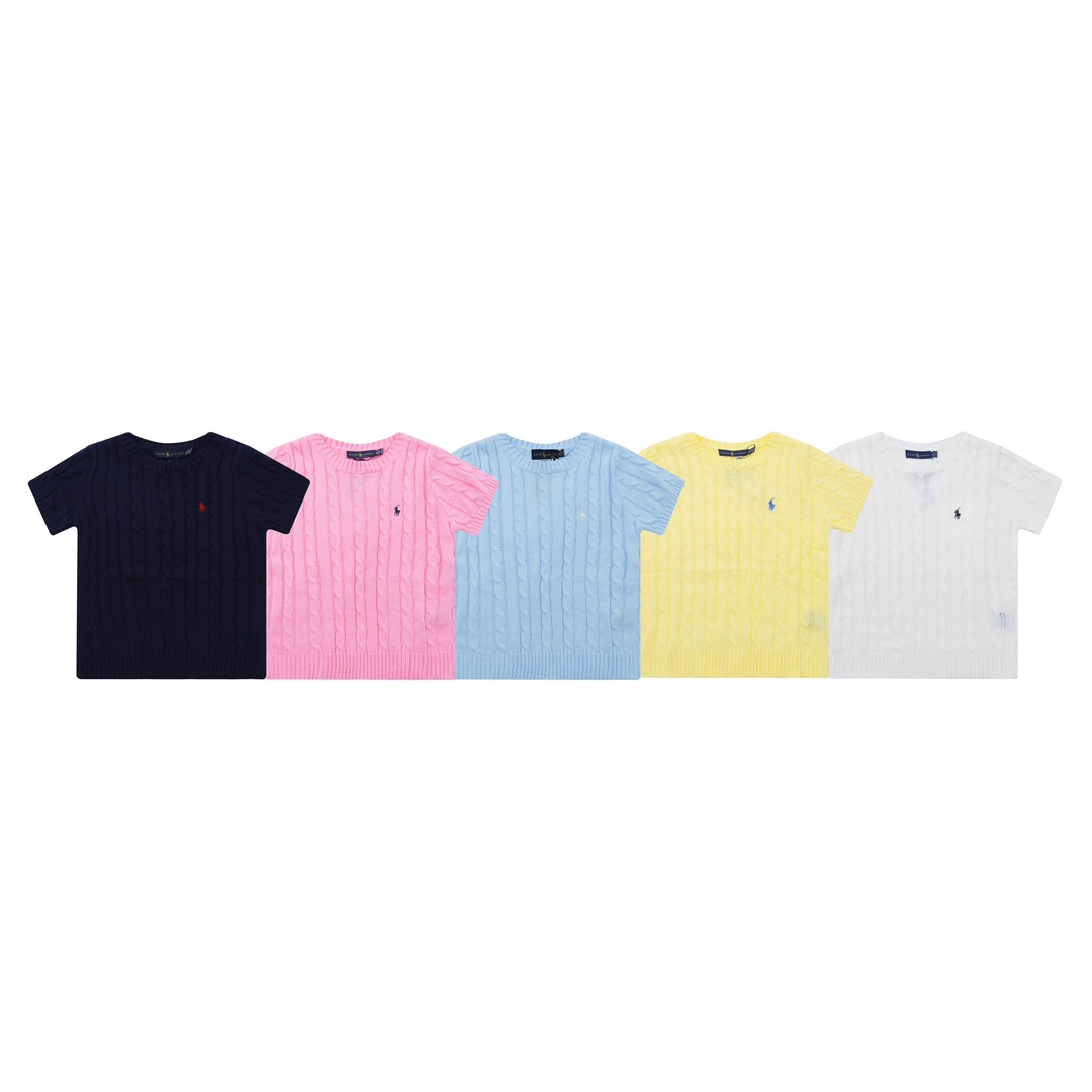 Modelo 2801 Ralph Lauren suéter de punto básico de manga corta, logo pequeño y caballo de batalla, tallas: M/…