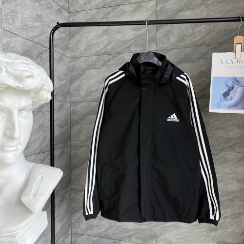 Adidas Classic Three-Stripe Logo Hooded Jacket, Black and White, Unisex Style 1 Adidas Classic Three-Stripe Logo Hooded Jacket, Black and White, Unisex Style
