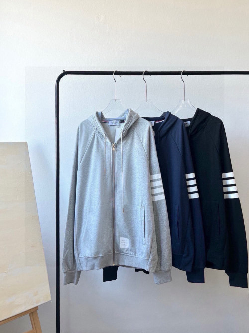 Thom Browne Cotton Loopback Zip-Up Hoodie, Classic and Versatile Style 1 Thom Browne Cotton Loopback Zip-Up Hoodie, Classic and Versatile Style