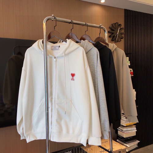 Ami Paris Heart Logo Embroidered Zip-Up Hoodie Sweatshirt - Unisex Style 1 Ami Paris Heart Logo Embroidered Zip-Up Hoodie Sweatshirt – Unisex Style