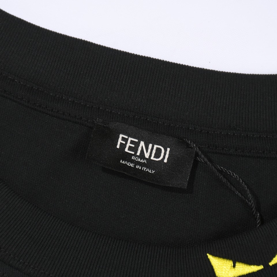 FENDI 芬迪双F重叠眼睛刺绣短袖T恤 高端衣领黄色眼睛刺绣