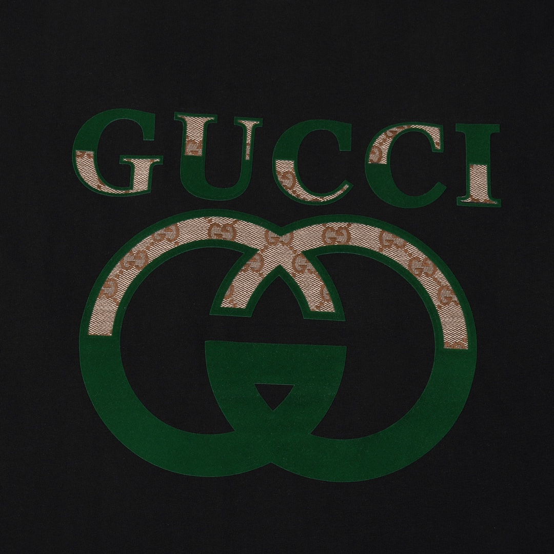 GUCCI 古驰24春夏新款字母logo贴布植绒绣互扣式双g短袖t恤