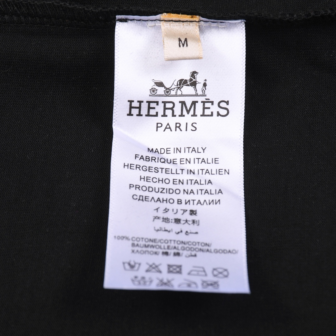 Hermes 爱马仕2024ss最新款订织领口精细刺绣短袖t恤