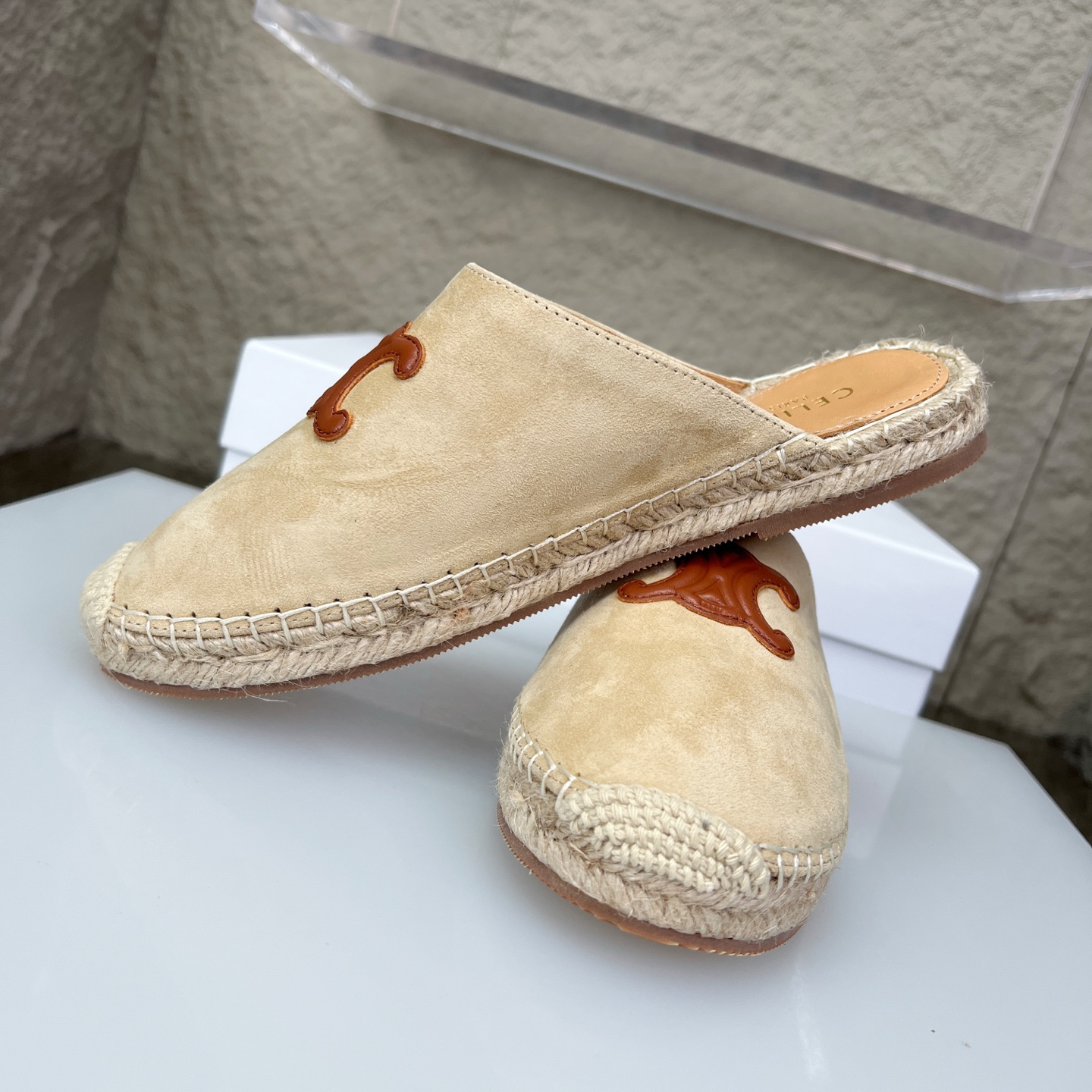 Celine Women's Triomphe Espadrille Slides in Beige Suede Leather, Size 35-40 4 i1751631174296 4143 0 2