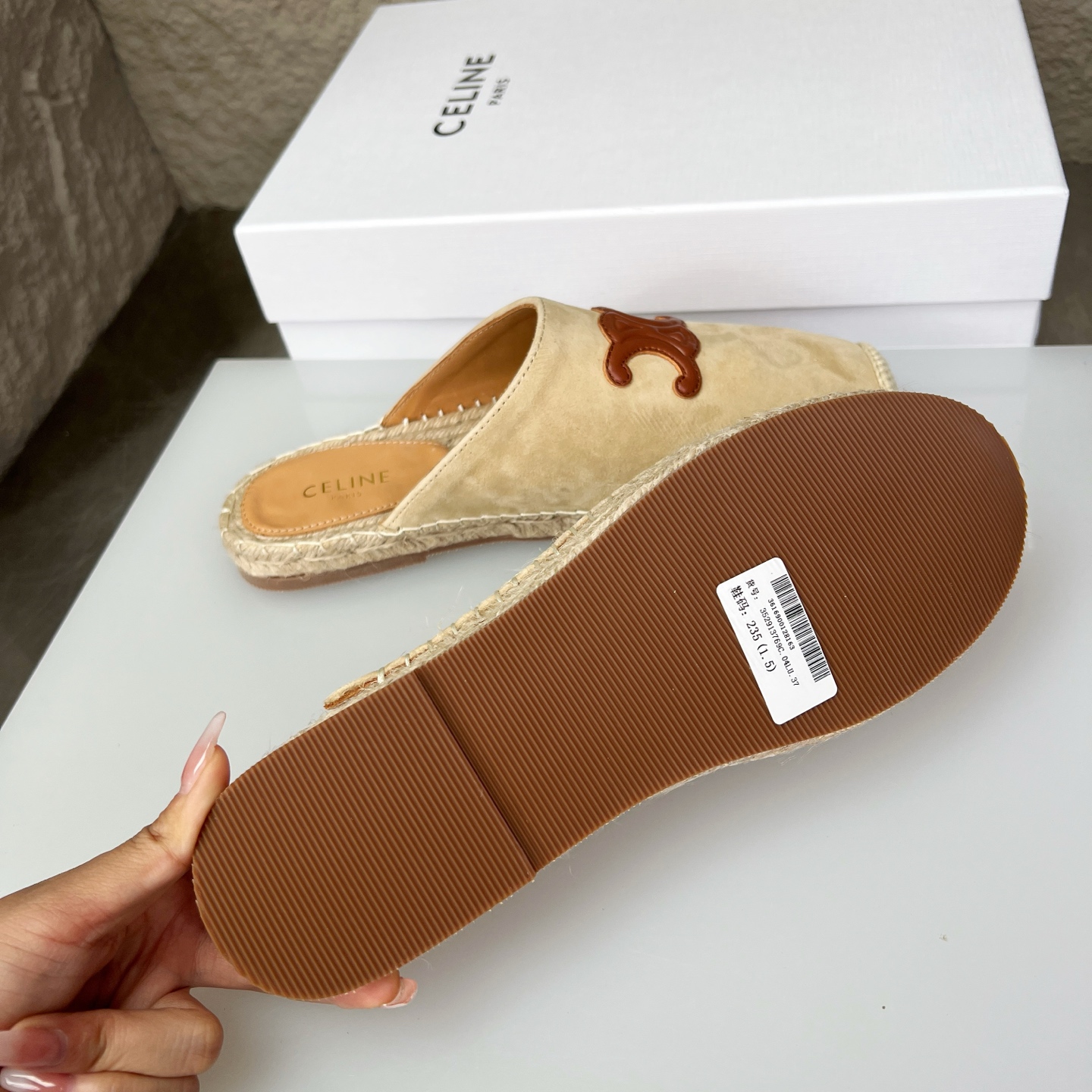 Celine Women's Triomphe Espadrille Slides in Beige Suede Leather, Size 35-40 7 i1751631174314 5526 0 5