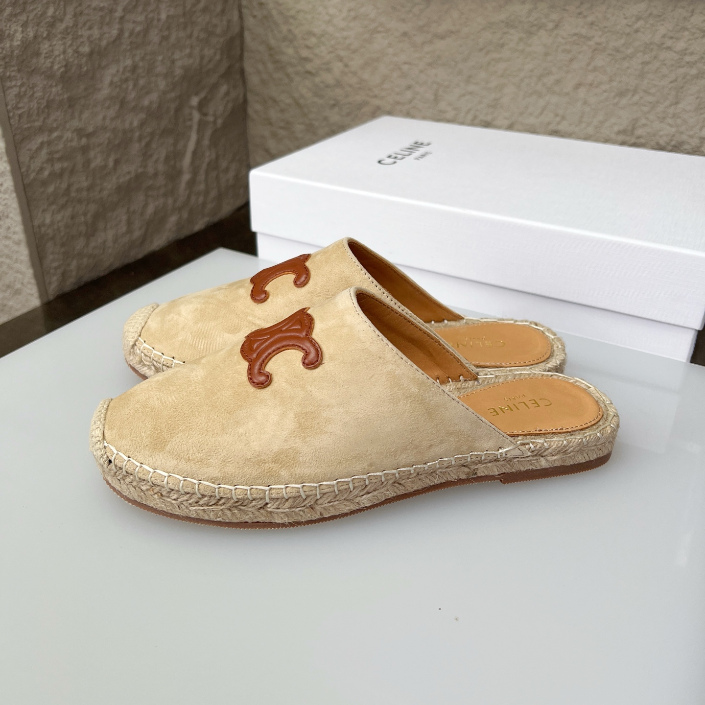 Celine Women's Triomphe Espadrille Slides in Beige Suede Leather, Size 35-40 3 i1751631174323 2777 0 1