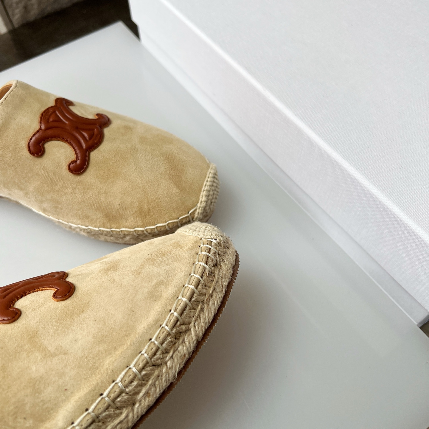 Celine Women's Triomphe Espadrille Slides in Beige Suede Leather, Size 35-40 5 i1751631174351 7194 0 3