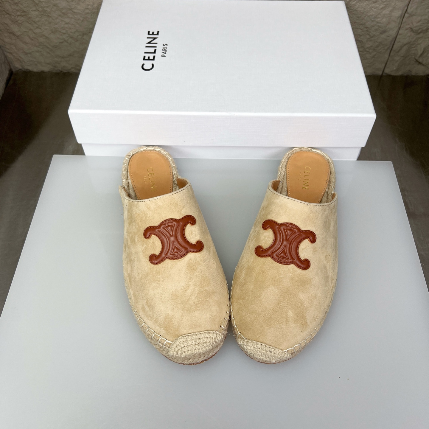 Celine Women's Triomphe Espadrille Slides in Beige Suede Leather, Size 35-40 2 i1751631176337 3100 0 0