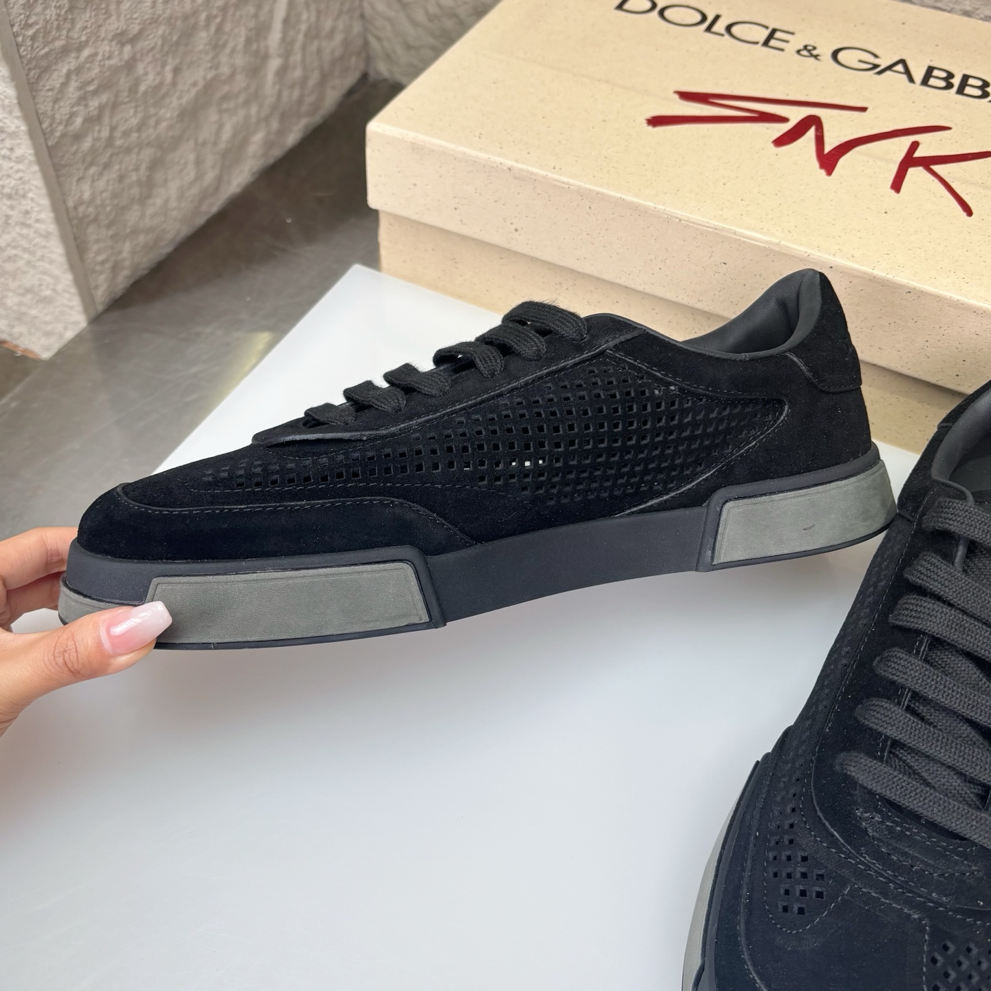 Dolce&Gabbana Black Suede Perforated Low-Top Sneakers, Sizes 39-44 Available 6 i1751708816669 416 0 4