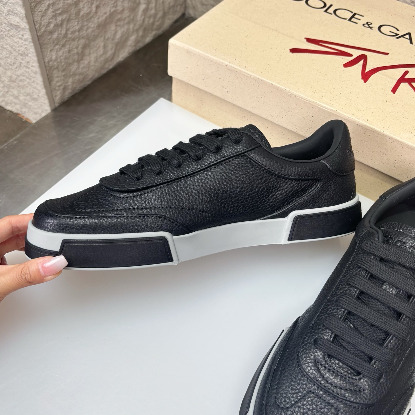 Dolce & Gabbana Men's Black Leather Casual Sneakers with White Rubber Sole 5 i1751709027185 5322 0 4