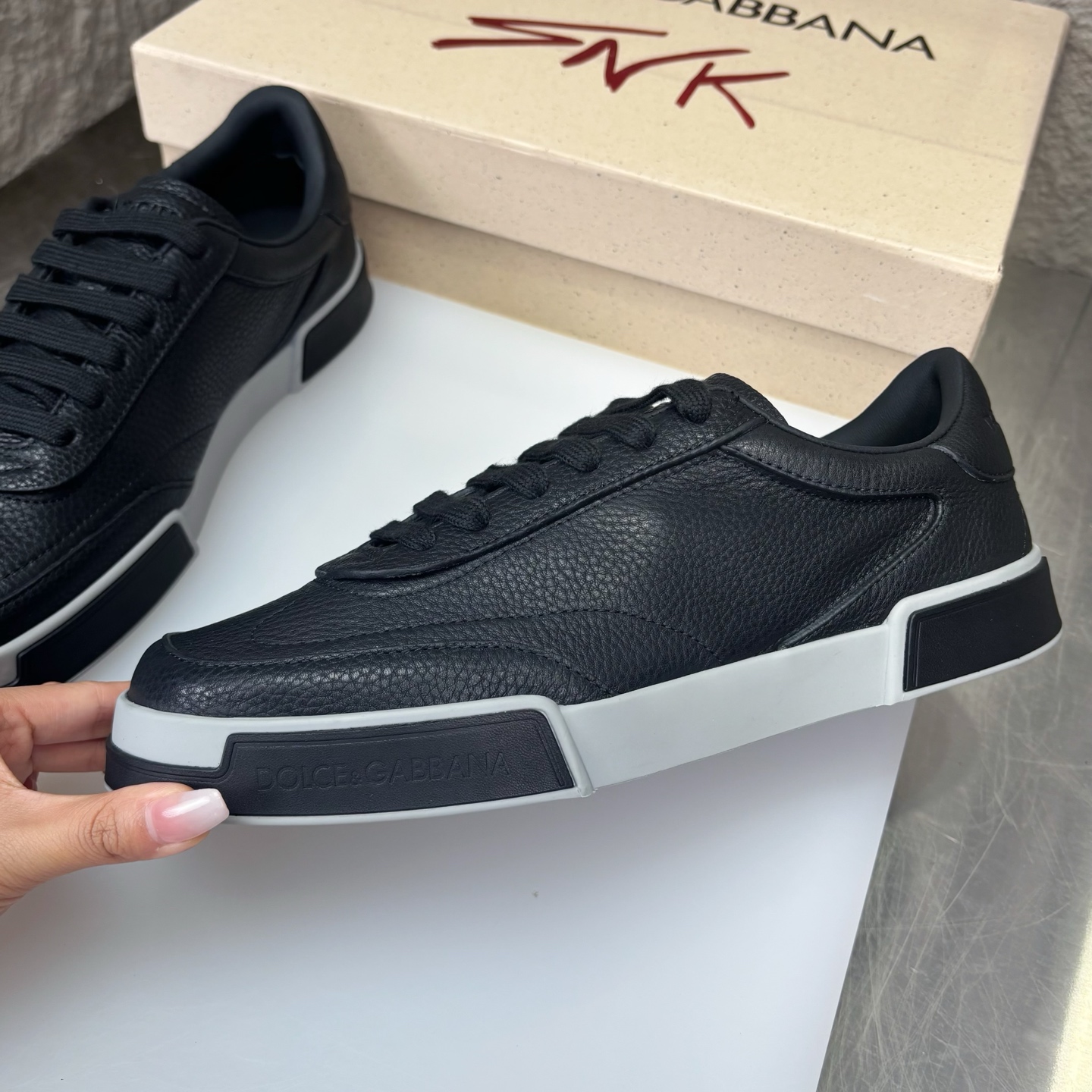 Dolce & Gabbana Men's Black Leather Casual Sneakers with White Rubber Sole 4 i1751709028572 9382 0 3