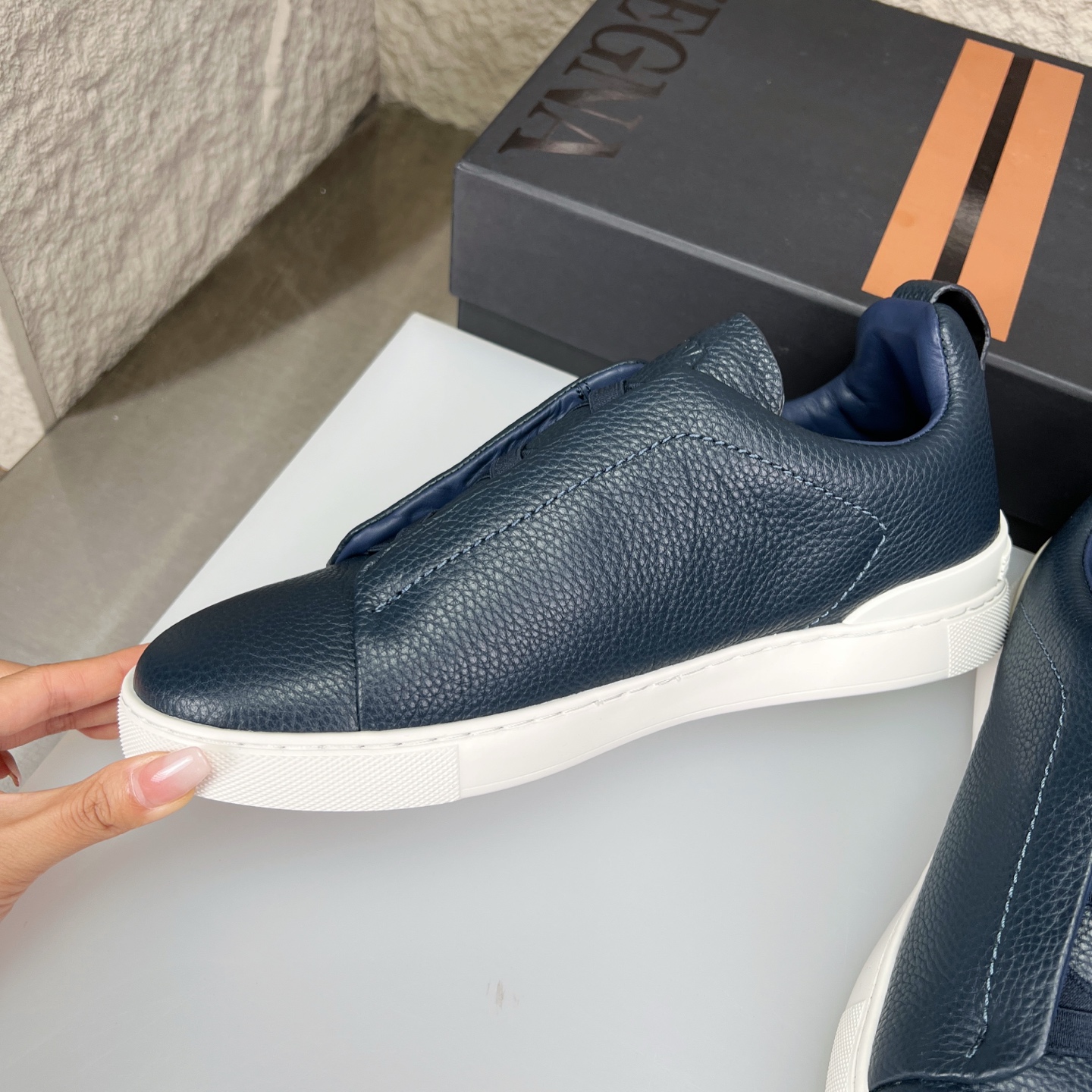 Zegna Triple Stitch Leather Slip-On Sneakers, Luxurious & Comfortable 6 i1752163435485 5305 0 4