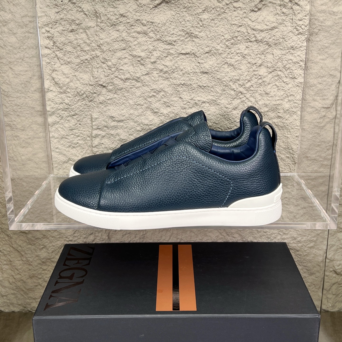 Zegna Triple Stitch Leather Slip-On Sneakers, Luxurious & Comfortable 2 i1752163438975 8027 0 0
