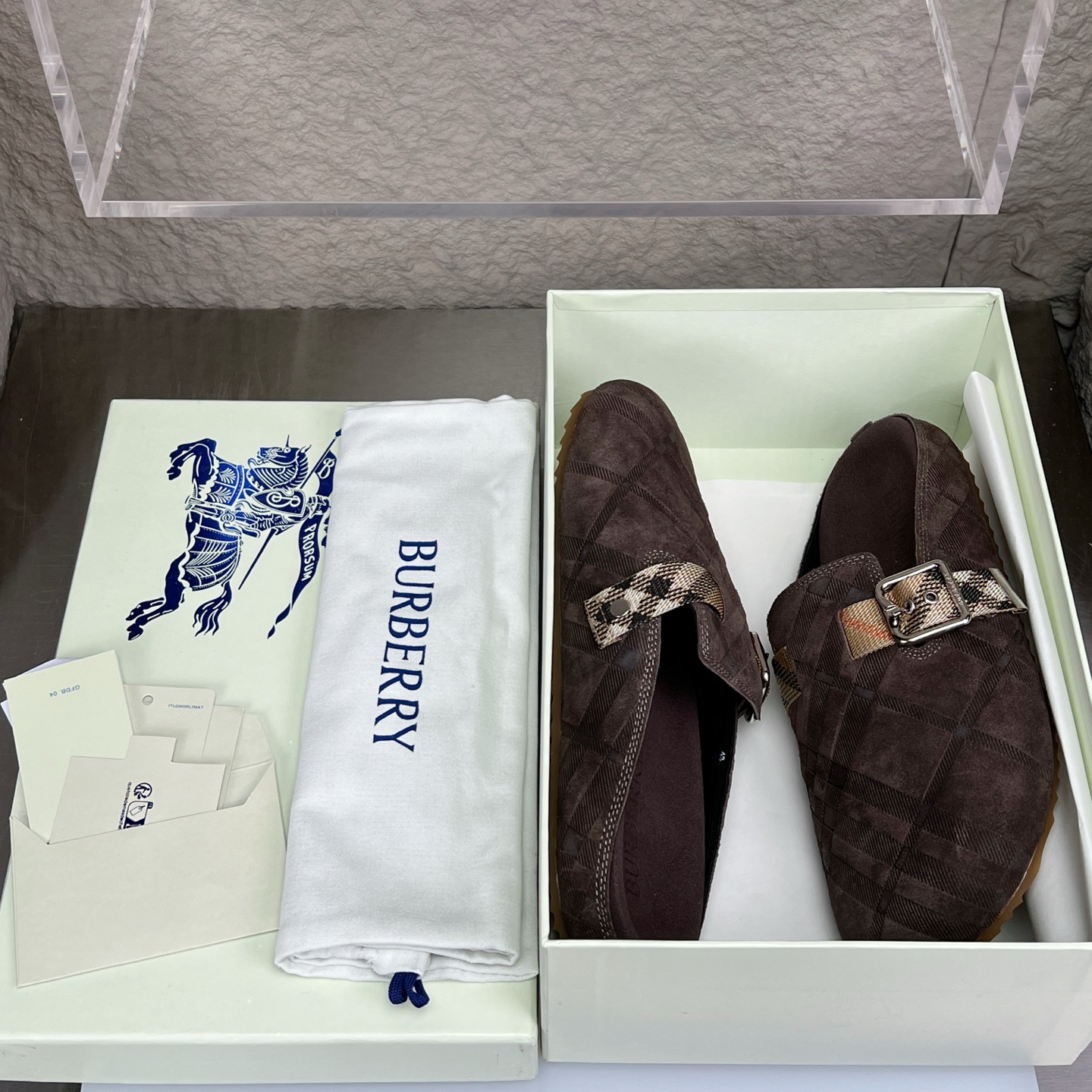 Burberry Urchin Suede Mules in Check Pattern with Buckle Detail 2 i1752165269434 8012 0 1