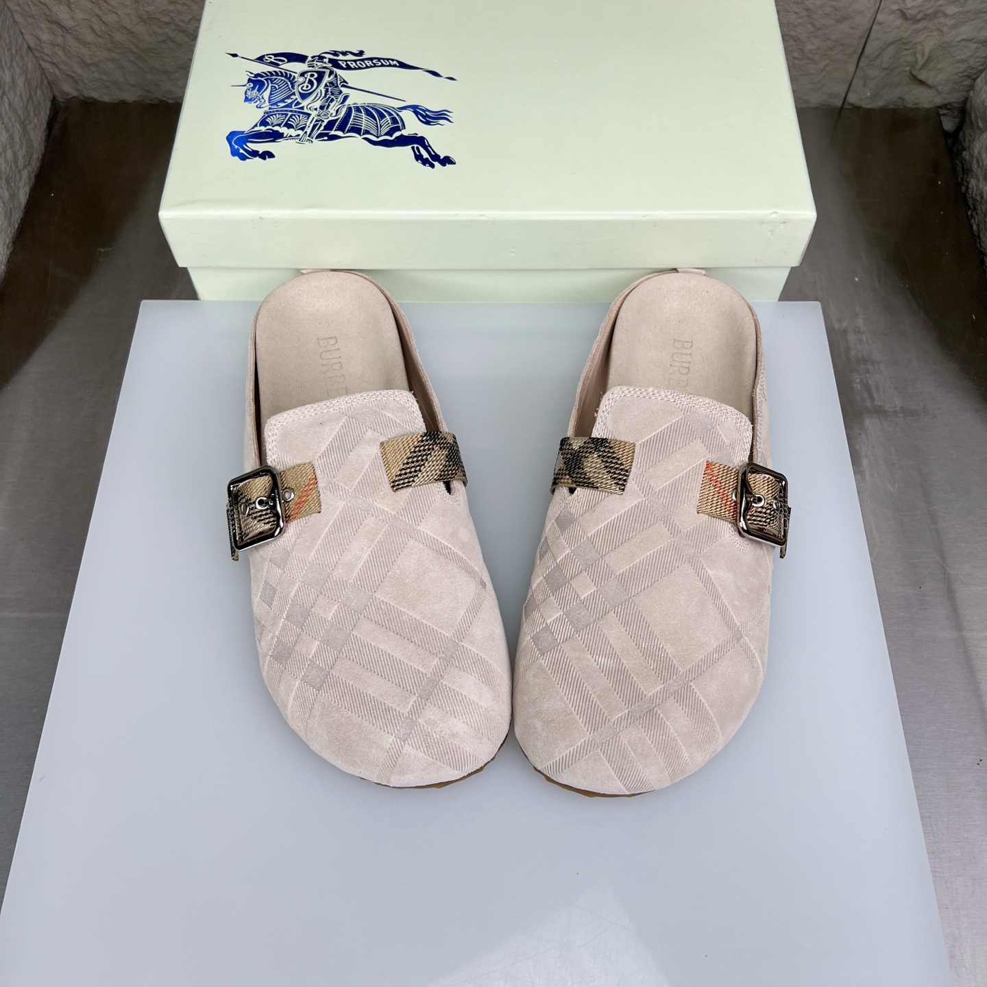 Burberry Urchin Check Suede Slides Mules Sandals Slippers - Beige, Size 38-46 3 i1752165353698 6107 0 2