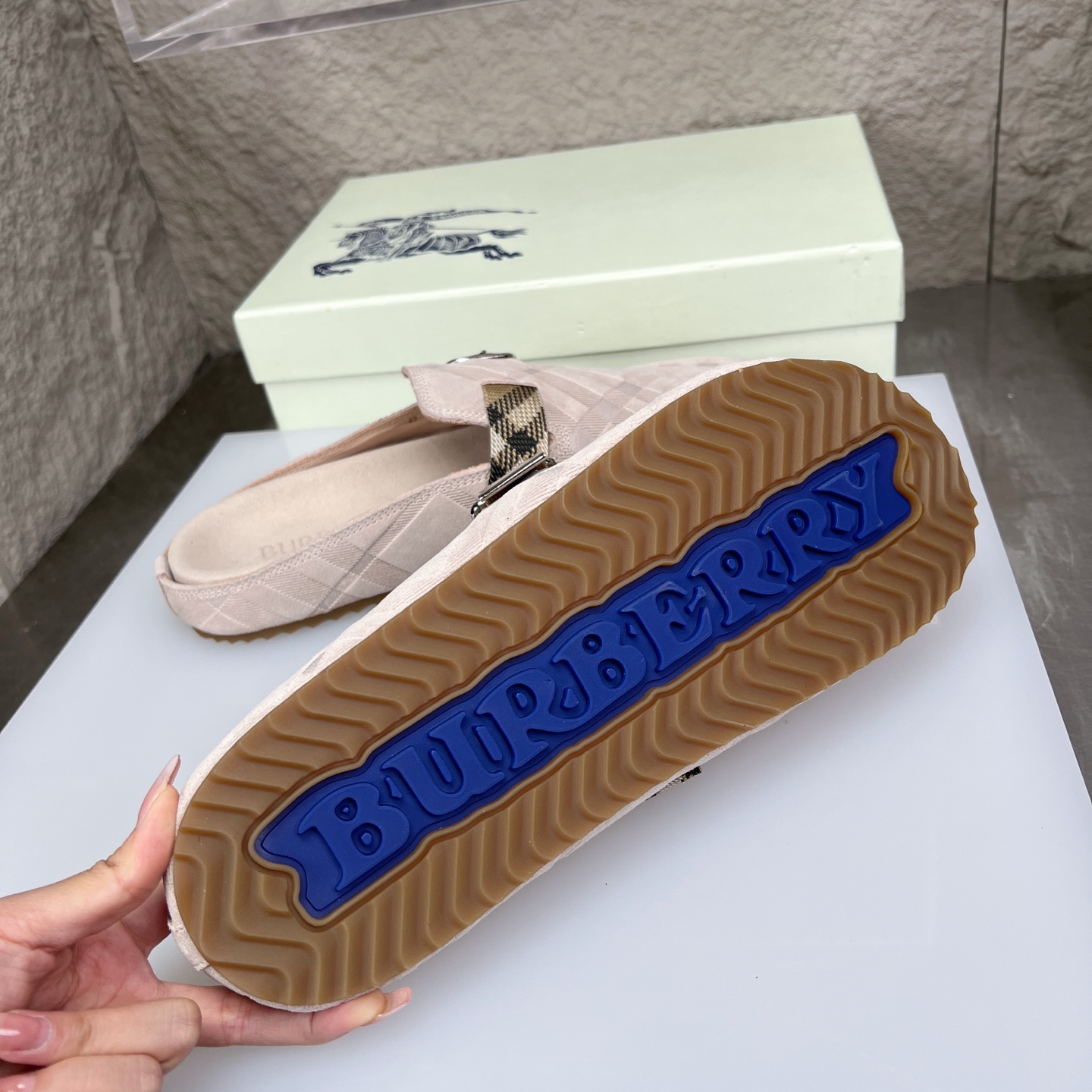 Burberry Urchin Check Suede Slides Mules Sandals Slippers - Beige, Size 38-46 9 i1752165353725 6669 0 8