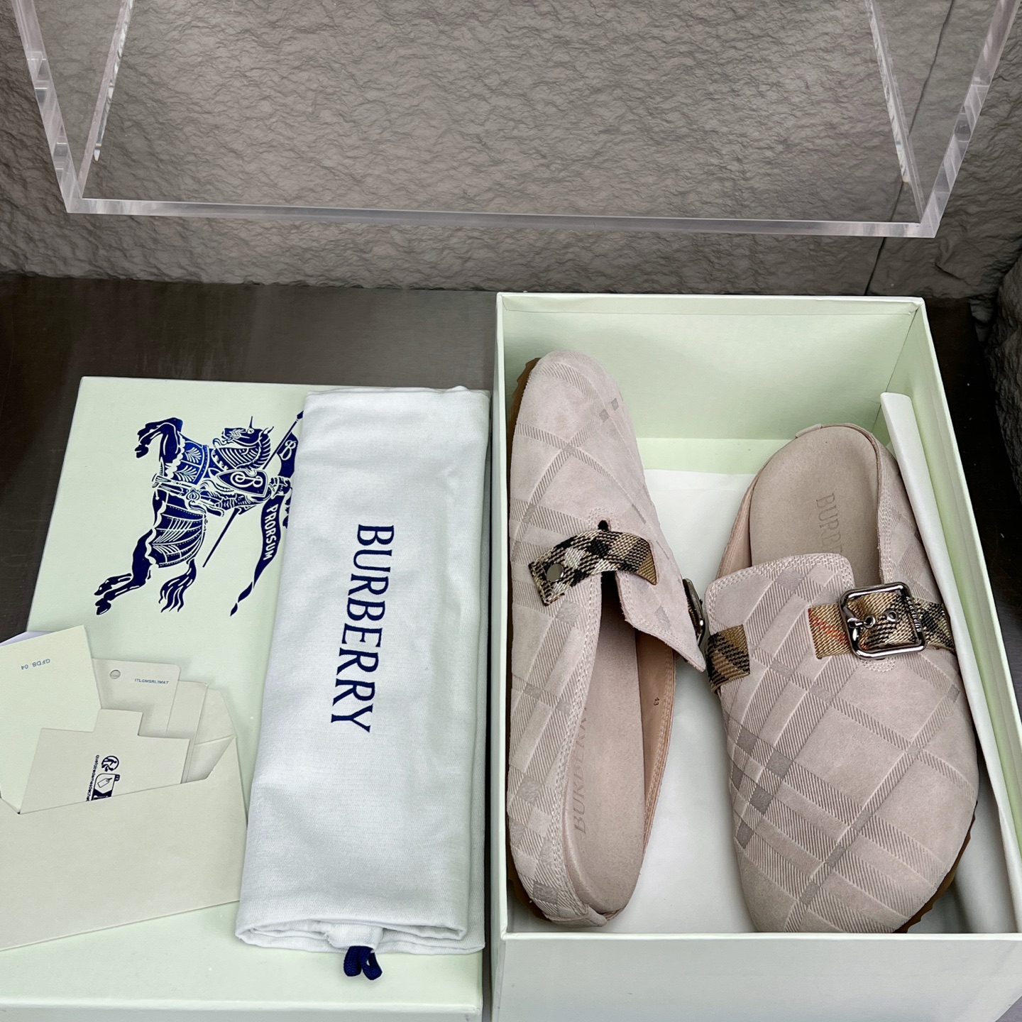 Burberry Urchin Check Suede Slides Mules Sandals Slippers - Beige, Size 38-46 2 i1752165353753 7846 0 1