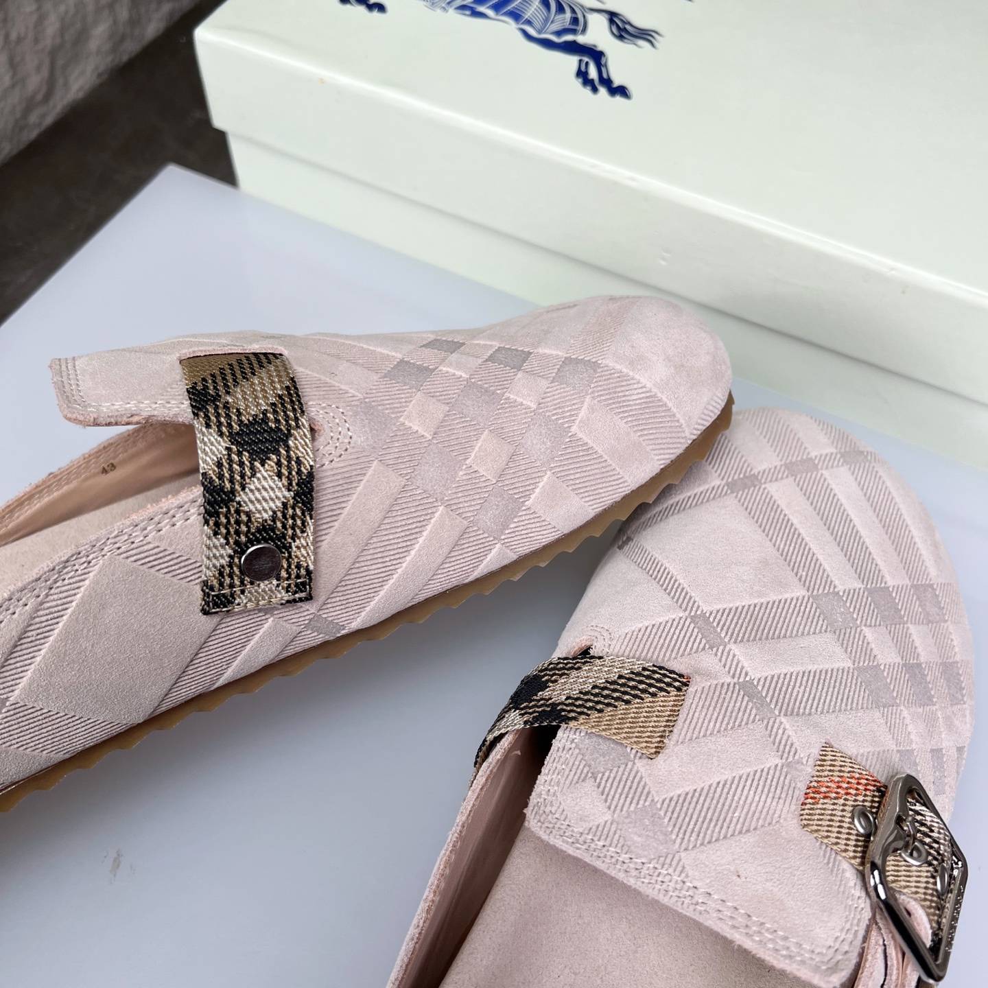 Burberry Urchin Check Suede Slides Mules Sandals Slippers - Beige, Size 38-46 7 i1752165356311 5859 0 6
