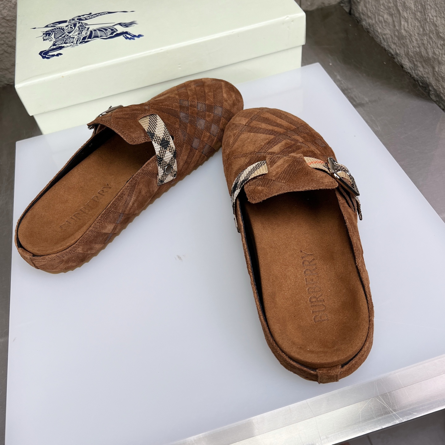 Burberry Urchin Check Suede Mules, Slides, Clogs, and Sandals 5 i1752165572978 4058 0 3