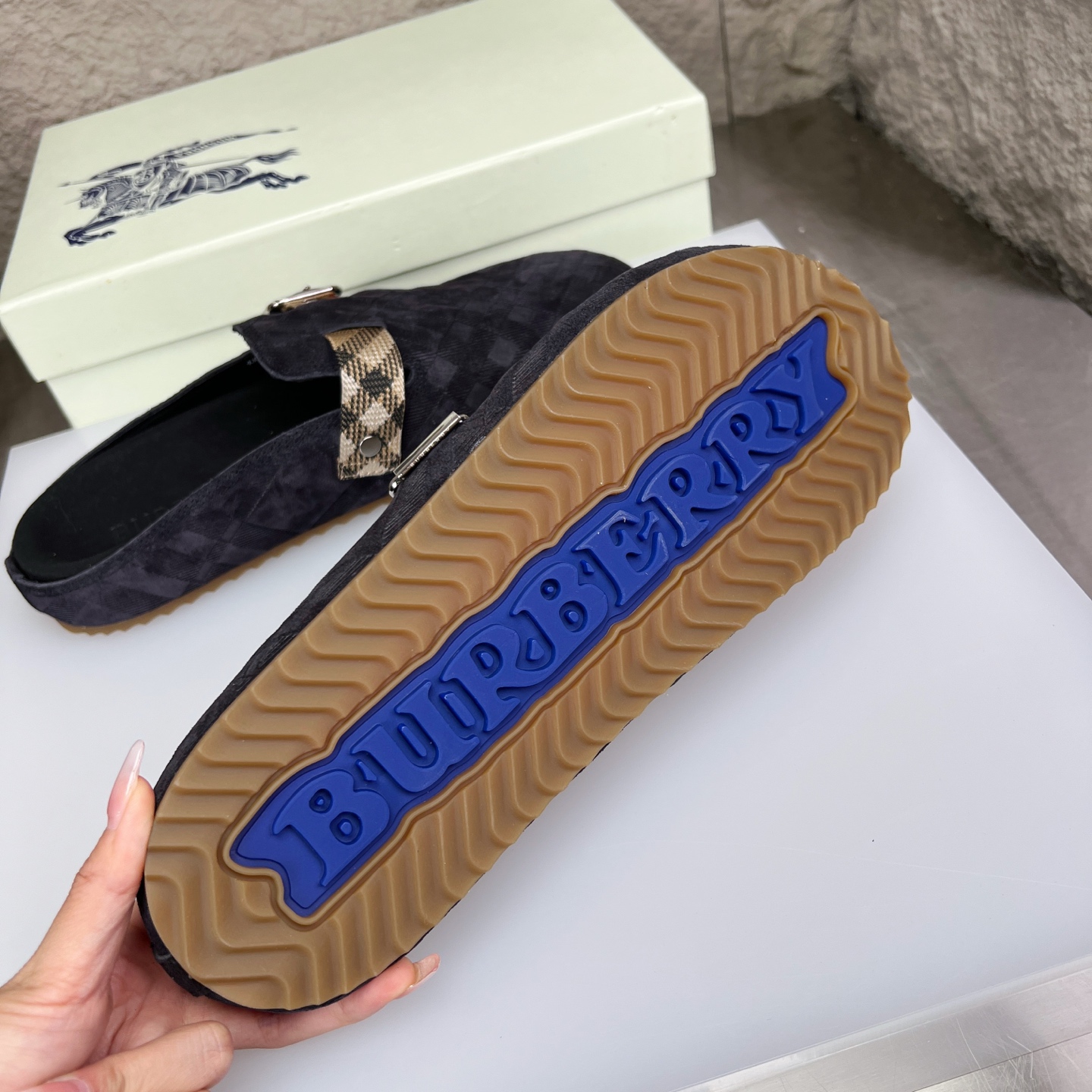 Burberry Men's Urchin Black Suede Check Buckle Mules Slides Slippers 10 i1752165654469 5145 0 8
