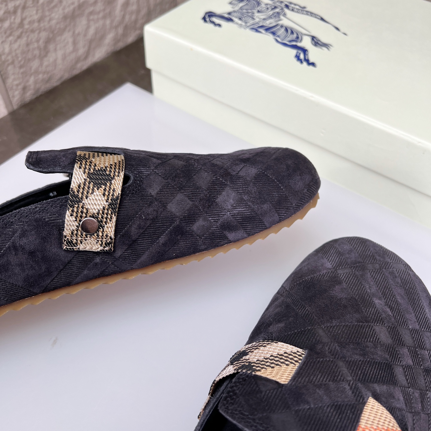 Burberry Men's Urchin Black Suede Check Buckle Mules Slides Slippers 8 i1752165654494 1724 0 6