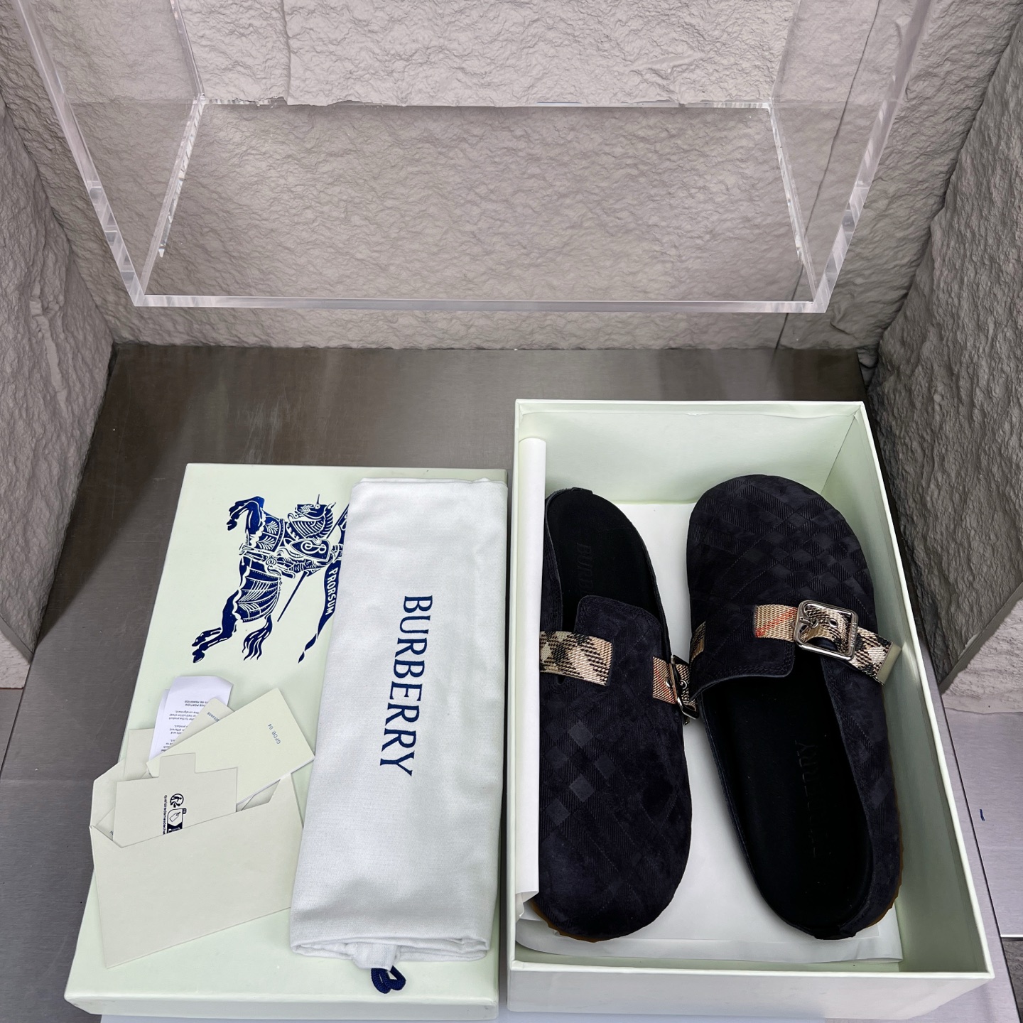 Burberry Men's Urchin Black Suede Check Buckle Mules Slides Slippers 3 i1752165654569 469 0 1
