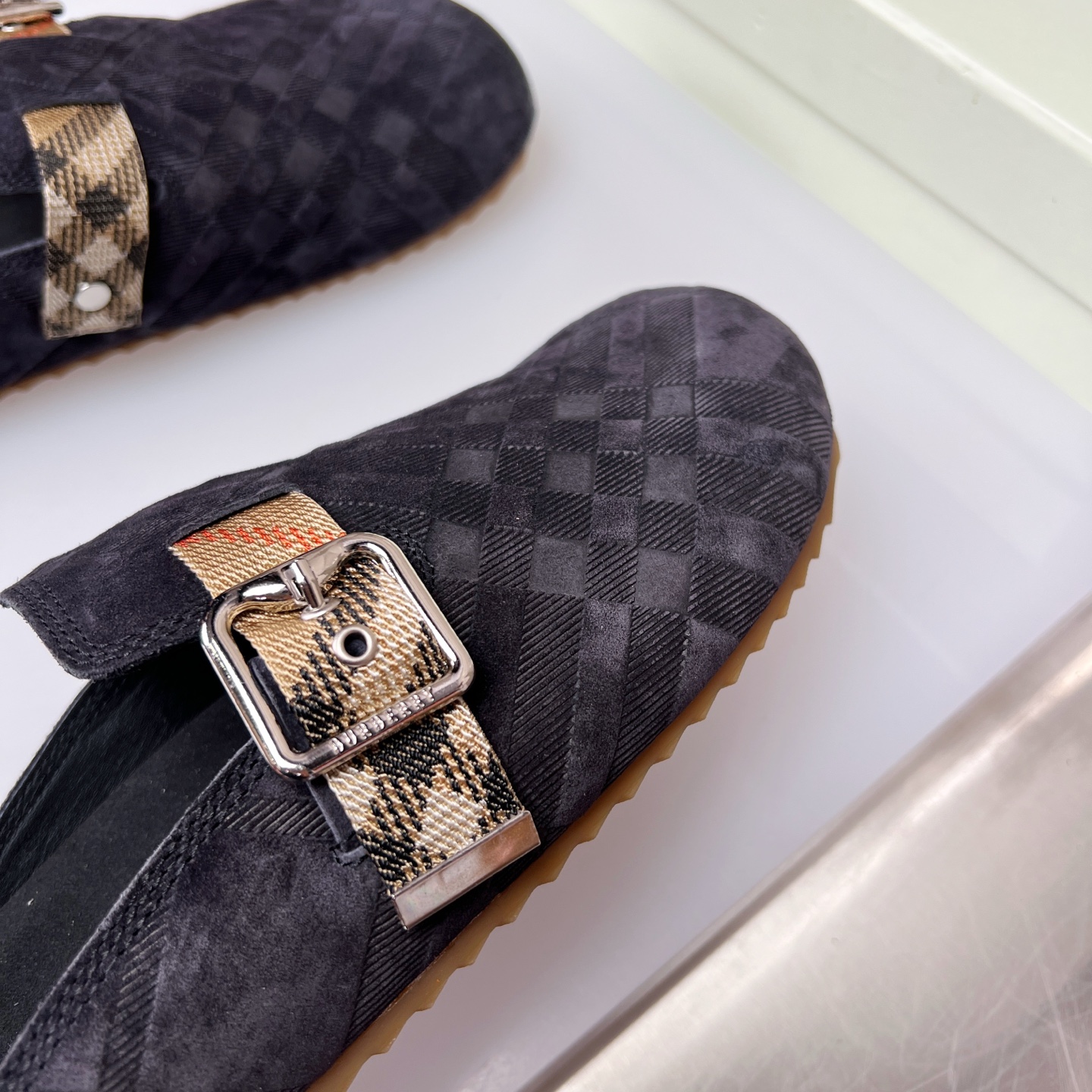 Burberry Men's Urchin Black Suede Check Buckle Mules Slides Slippers 7 i1752165656209 7281 0 5