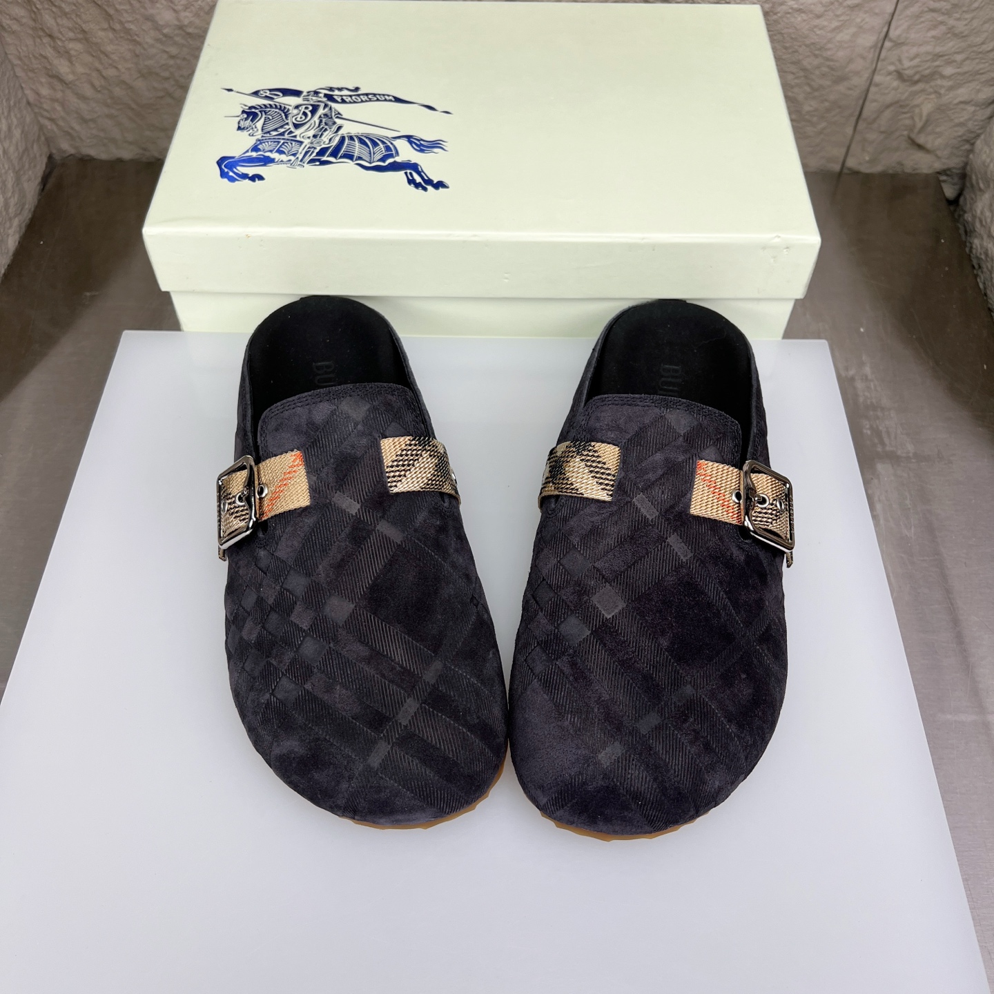 Burberry Men's Urchin Black Suede Check Buckle Mules Slides Slippers 4 i1752165656250 9368 0 2