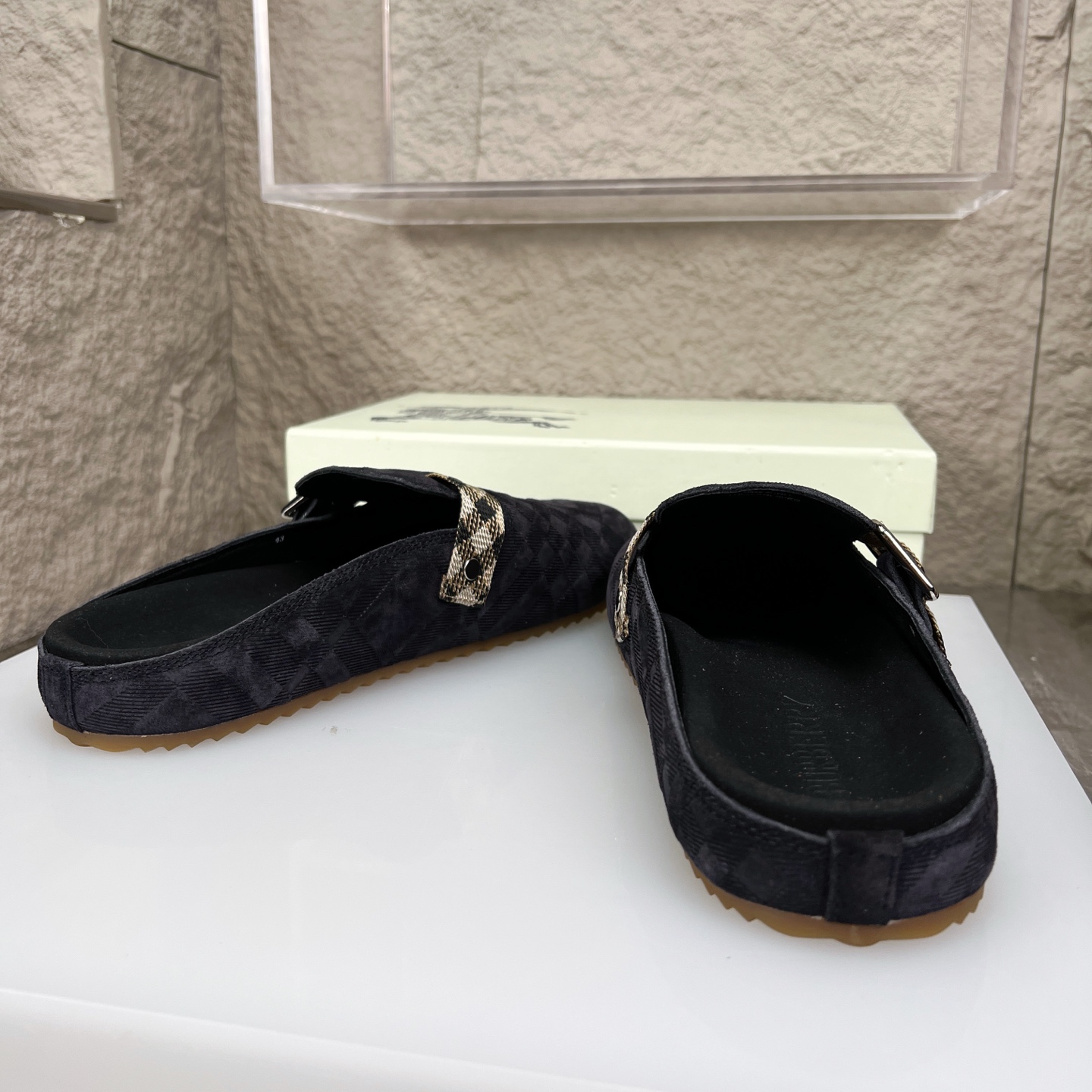 Burberry Men's Urchin Black Suede Check Buckle Mules Slides Slippers 9 i1752165657578 5525 0 7
