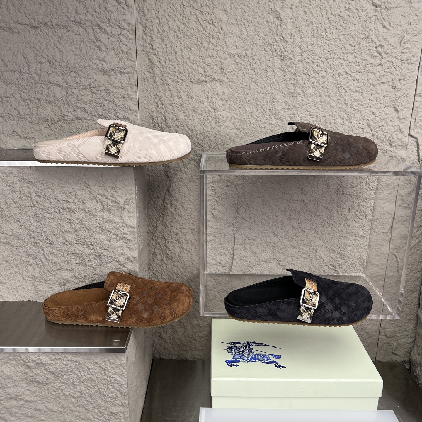 Burberry Urchin Check Suede Mules, Slides, and Slippers for Men