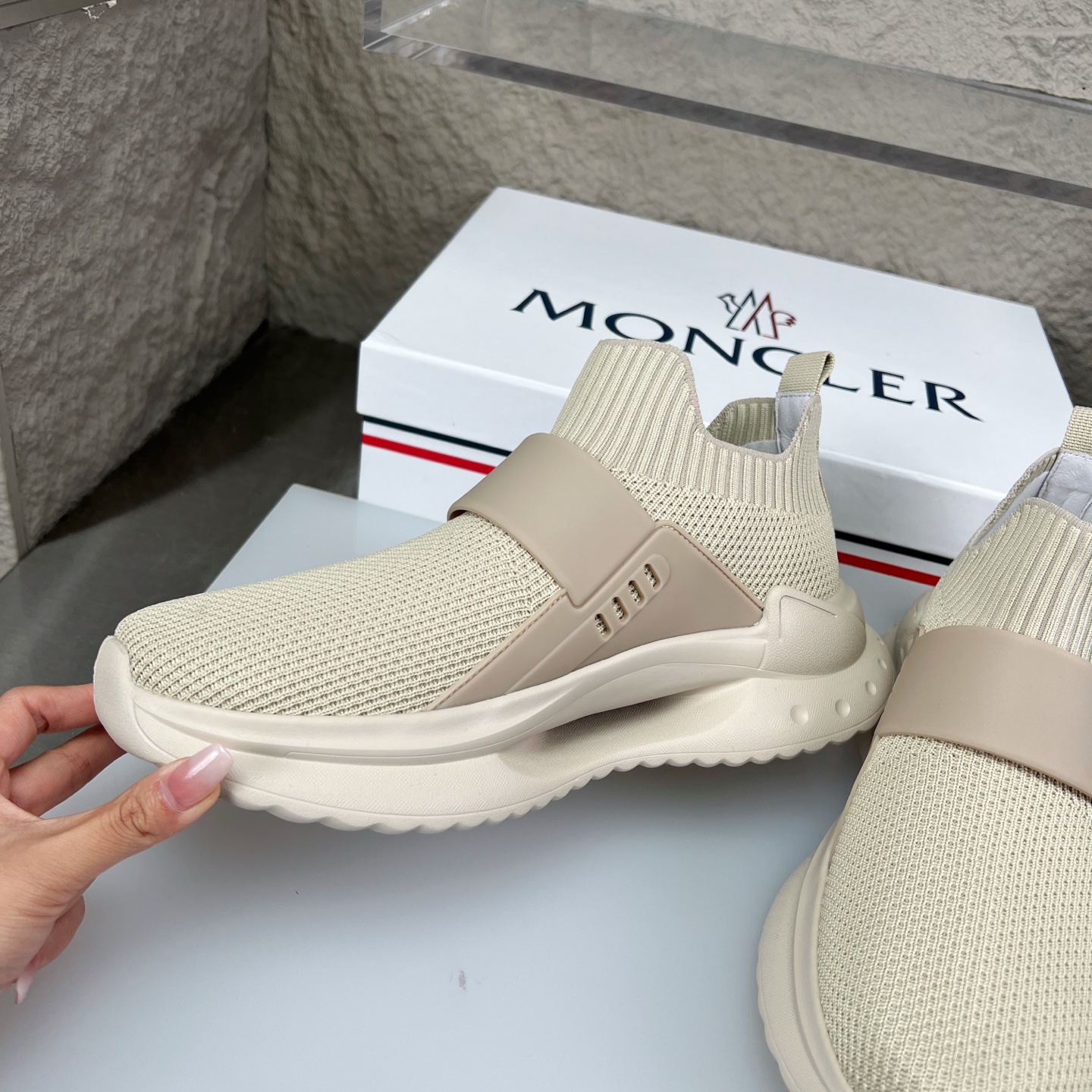 Moncler Men's Beige Knit Slip-On Sneakers Comfortable Fashion Shoes 6 i1752336864719 9015 0 4