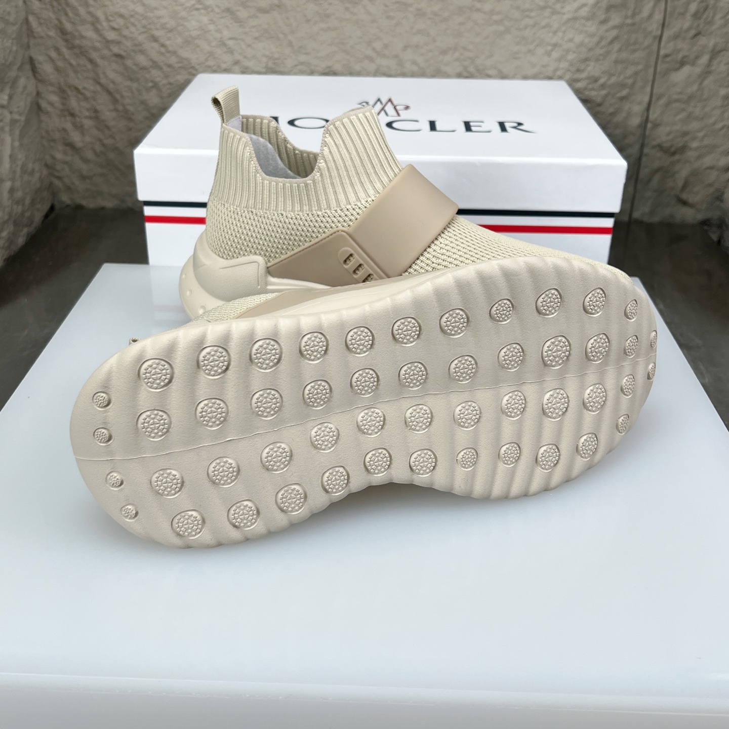 Moncler Men's Beige Knit Slip-On Sneakers Comfortable Fashion Shoes 10 i1752336864802 7104 0 8