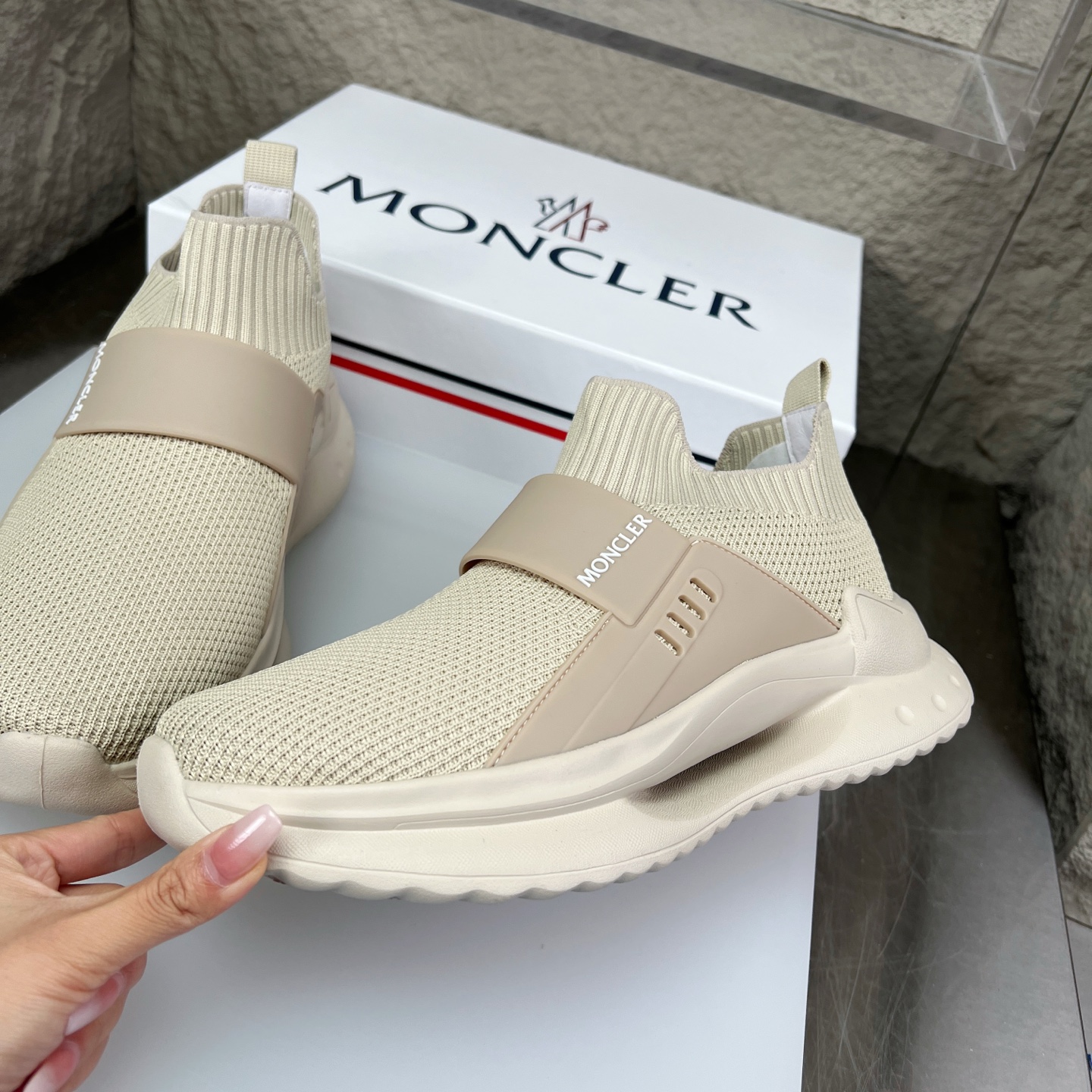 Moncler Men's Beige Knit Slip-On Sneakers Comfortable Fashion Shoes 5 i1752336866075 284 0 3