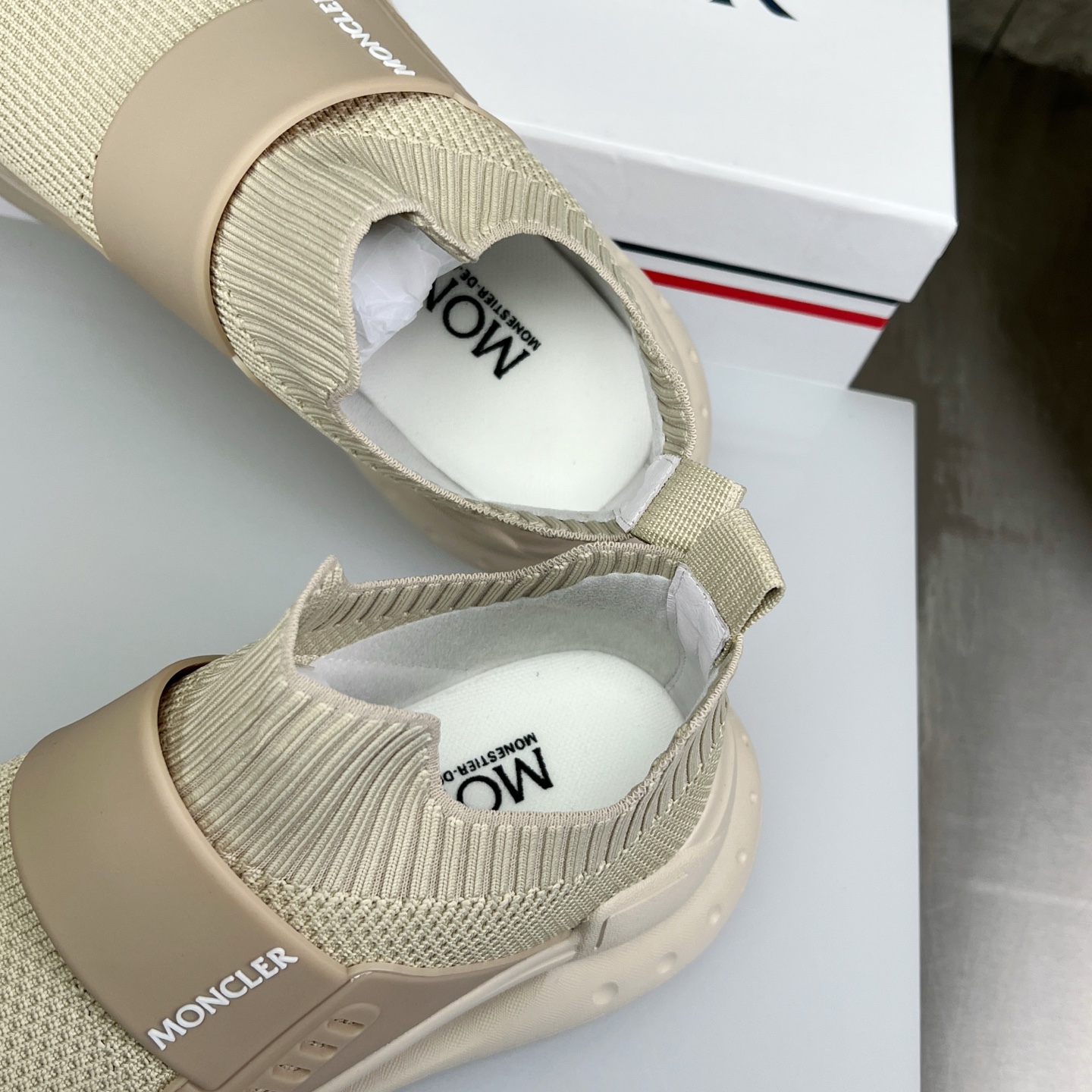 Moncler Men's Beige Knit Slip-On Sneakers Comfortable Fashion Shoes 8 i1752336866091 8039 0 6