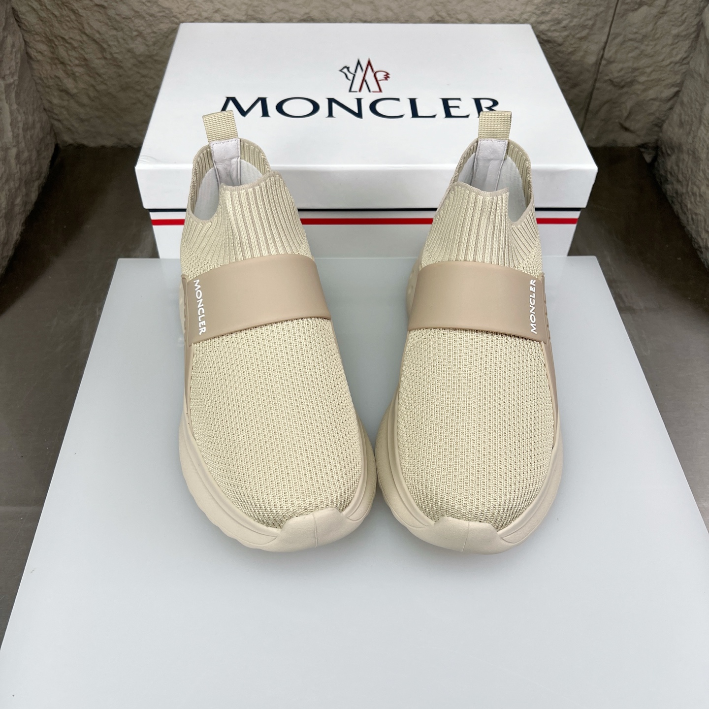 Moncler Men's Beige Knit Slip-On Sneakers Comfortable Fashion Shoes 4 i1752336867715 5934 0 2