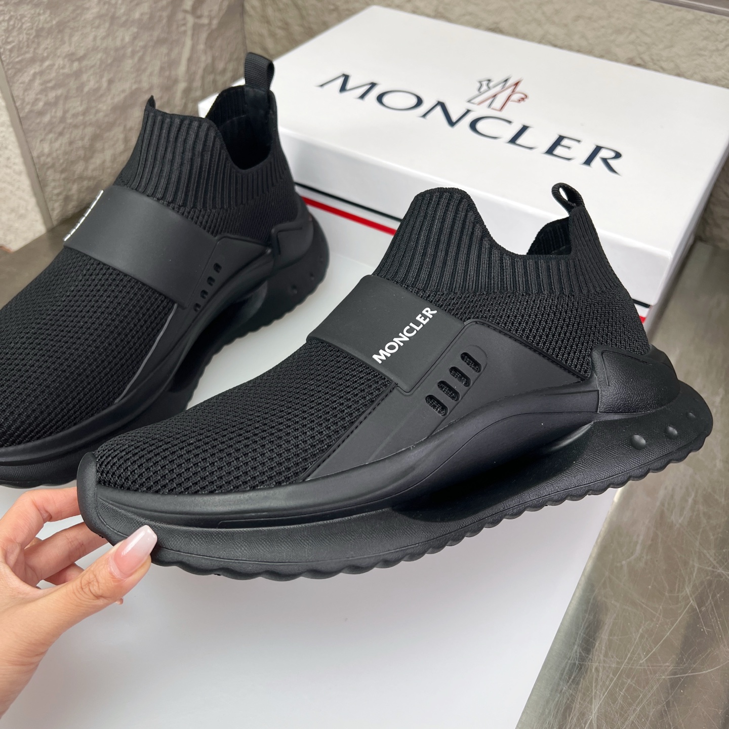 Moncler Men's Black Knitted Slip-On Sneakers - Breathable & Comfortable 5 i1752336929178 6108 0 3