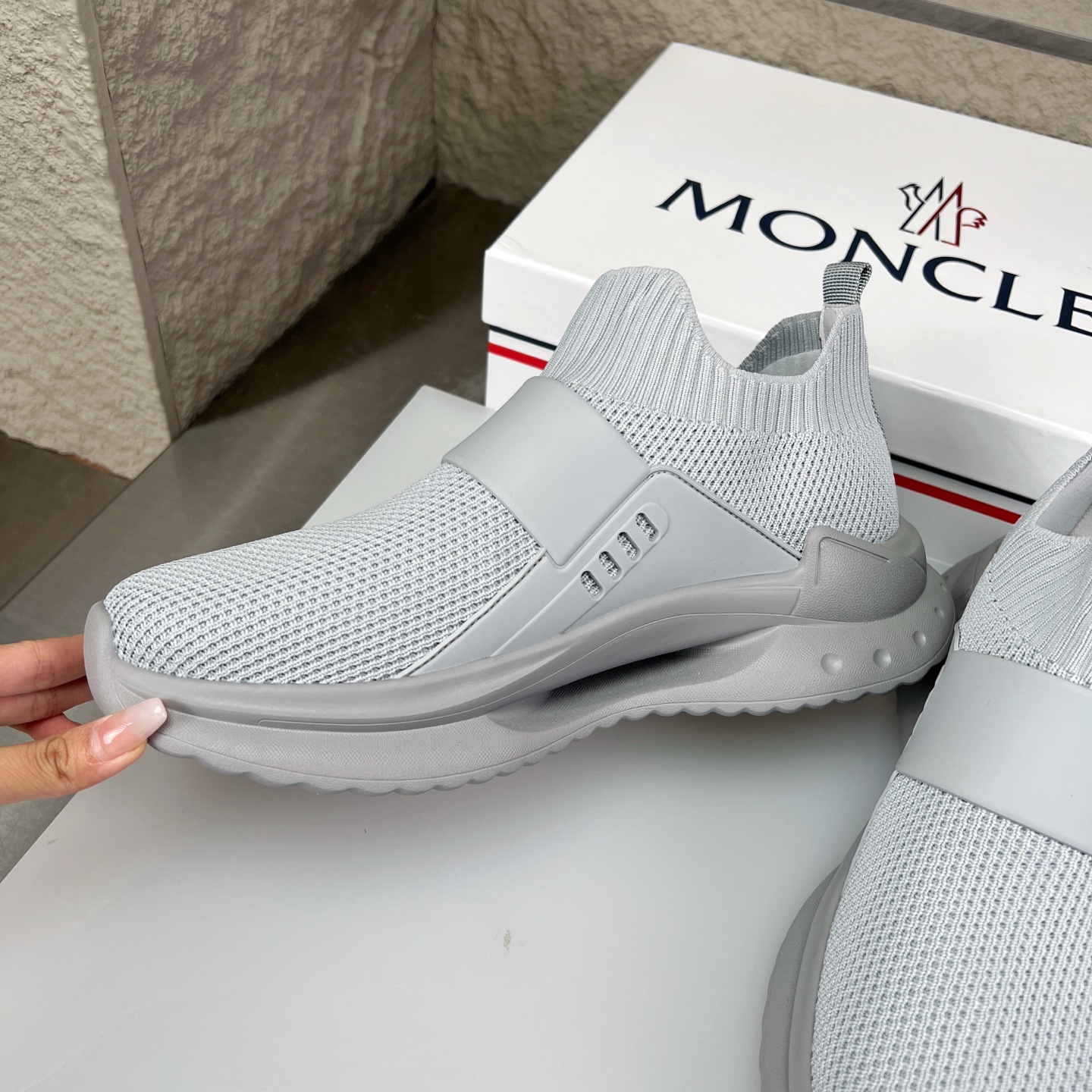 Moncler Men's White Knitted Slip-On Sneakers - Lightweight & Breathable 5 i1752337021263 6875 0 4