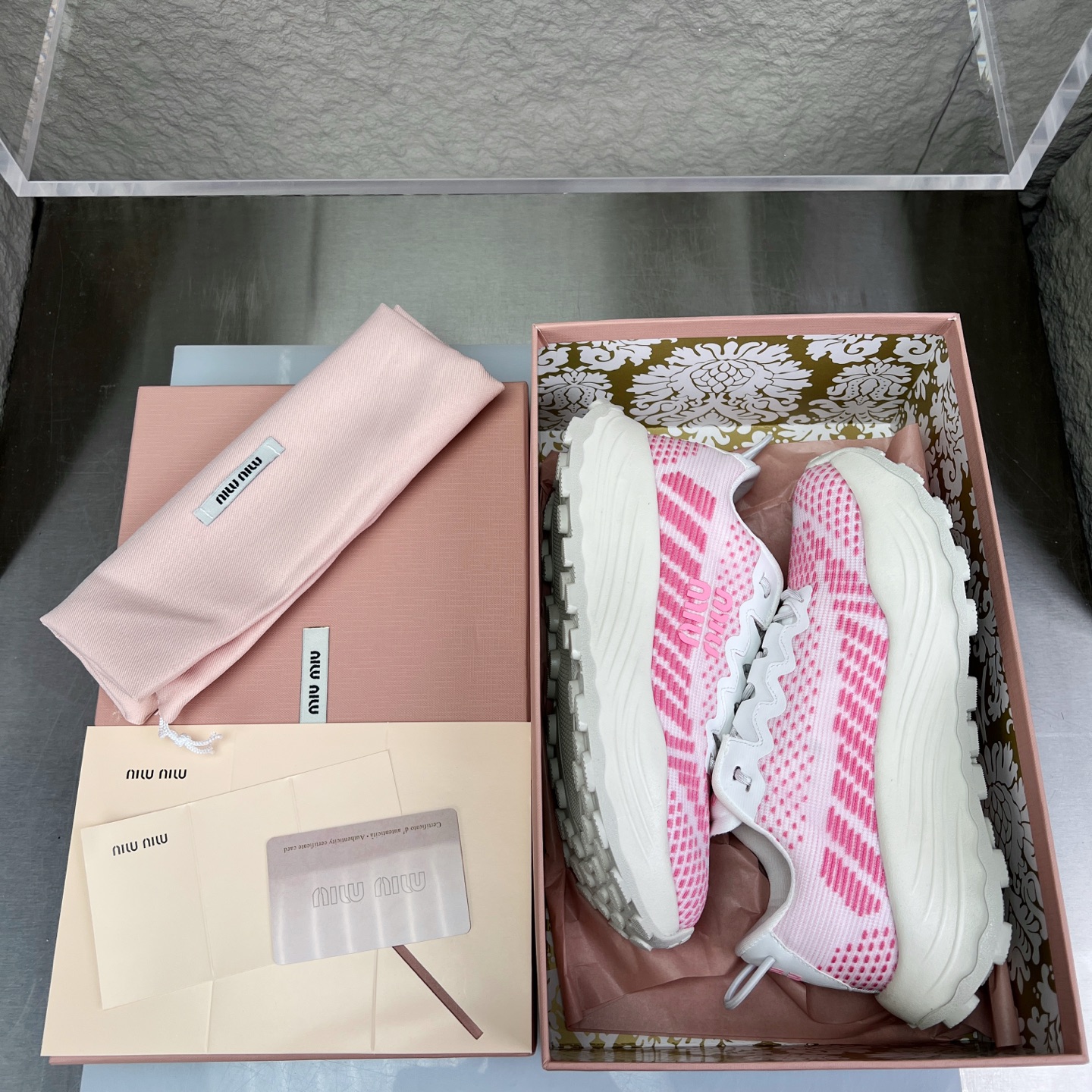 Miu Miu Pink Knit Mesh Chunky Sole Sneakers - Lightweight & Comfortable 3 i1752422206541 9714 0 1