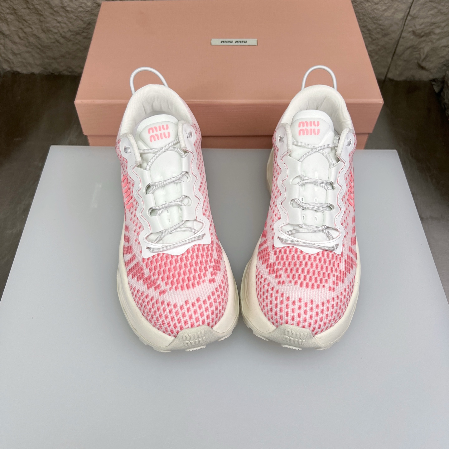 Miu Miu Pink Knit Mesh Chunky Sole Sneakers - Lightweight & Comfortable 4 i1752422206542 5357 0 2