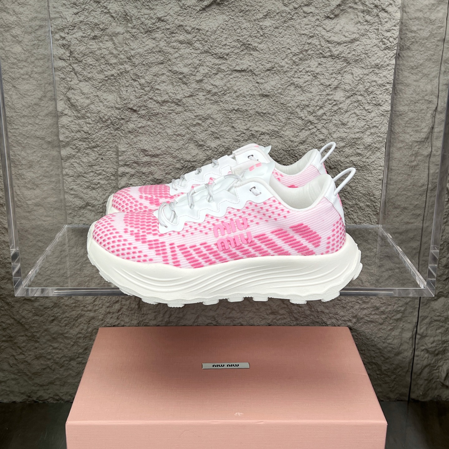 Miu Miu Pink Knit Mesh Chunky Sole Sneakers - Lightweight & Comfortable 2 i1752422206542 8621 0 0