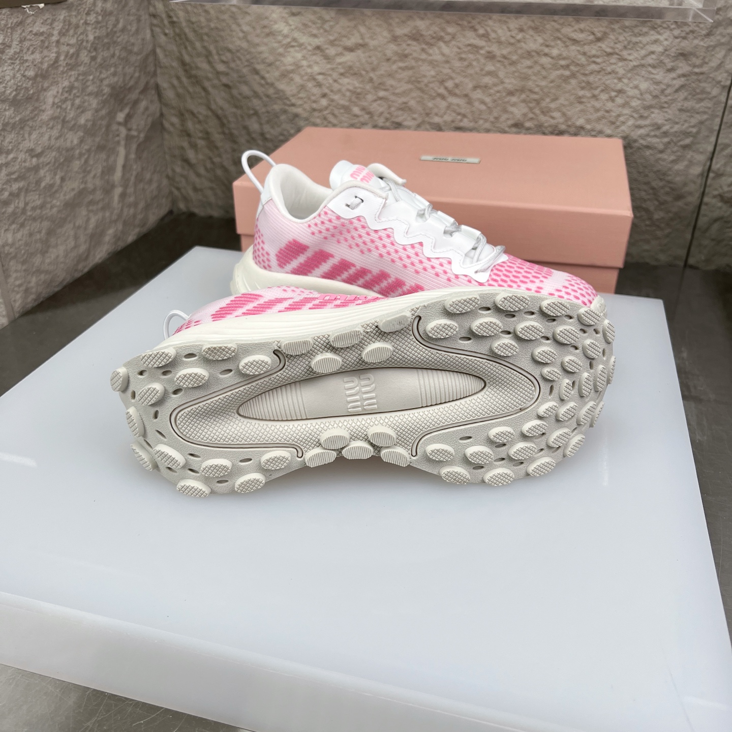 Miu Miu Pink Knit Mesh Chunky Sole Sneakers - Lightweight & Comfortable 10 i1752422208460 682 0 9