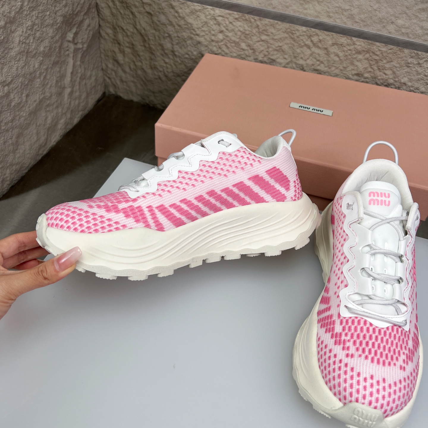 Miu Miu Pink Knit Mesh Chunky Sole Sneakers - Lightweight & Comfortable 6 i1752422208506 4038 0 5