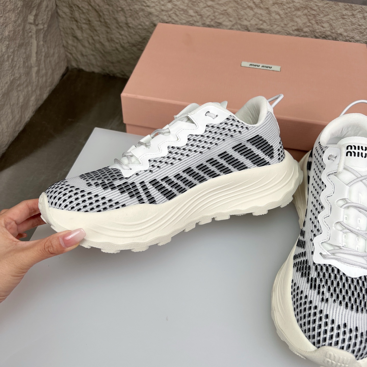 Miu Miu White Knit Mesh Chunky Sole Sneakers Lightweight Comfortable Shoes 5 i1752422513320 7129 0 4