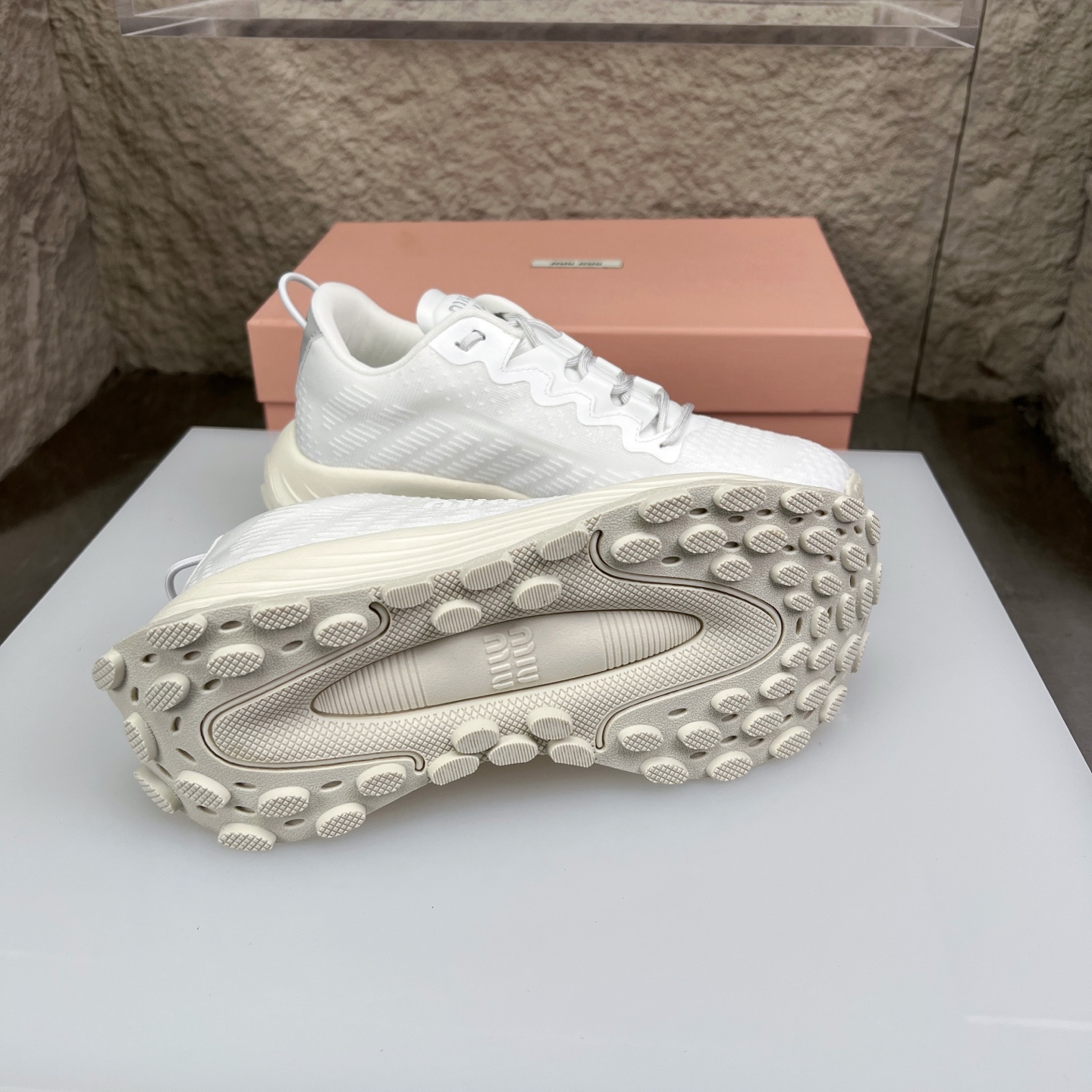 Miu Miu White Knit Mesh Chunky Sole Sneakers - Lightweight & Comfortable 10 i1752423127214 8877 0 8