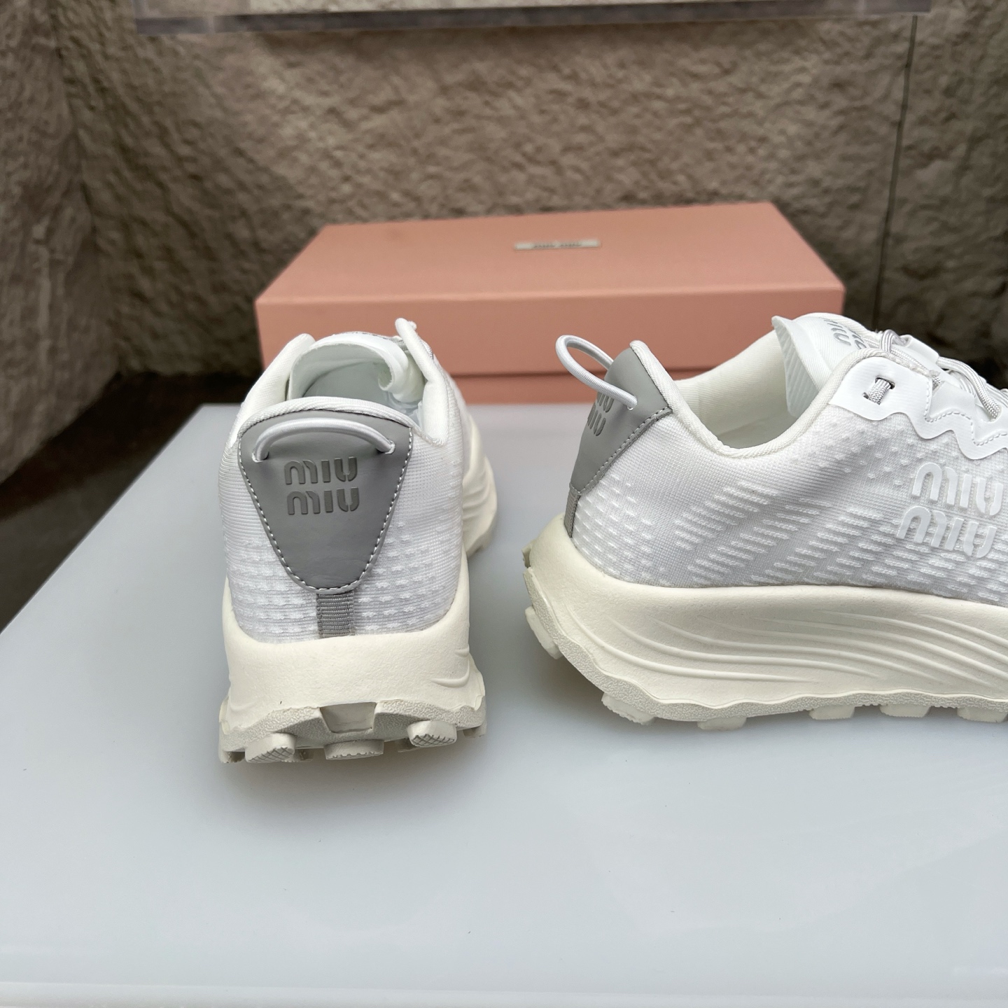 Miu Miu White Knit Mesh Chunky Sole Sneakers - Lightweight & Comfortable 9 i1752423127252 9635 0 7