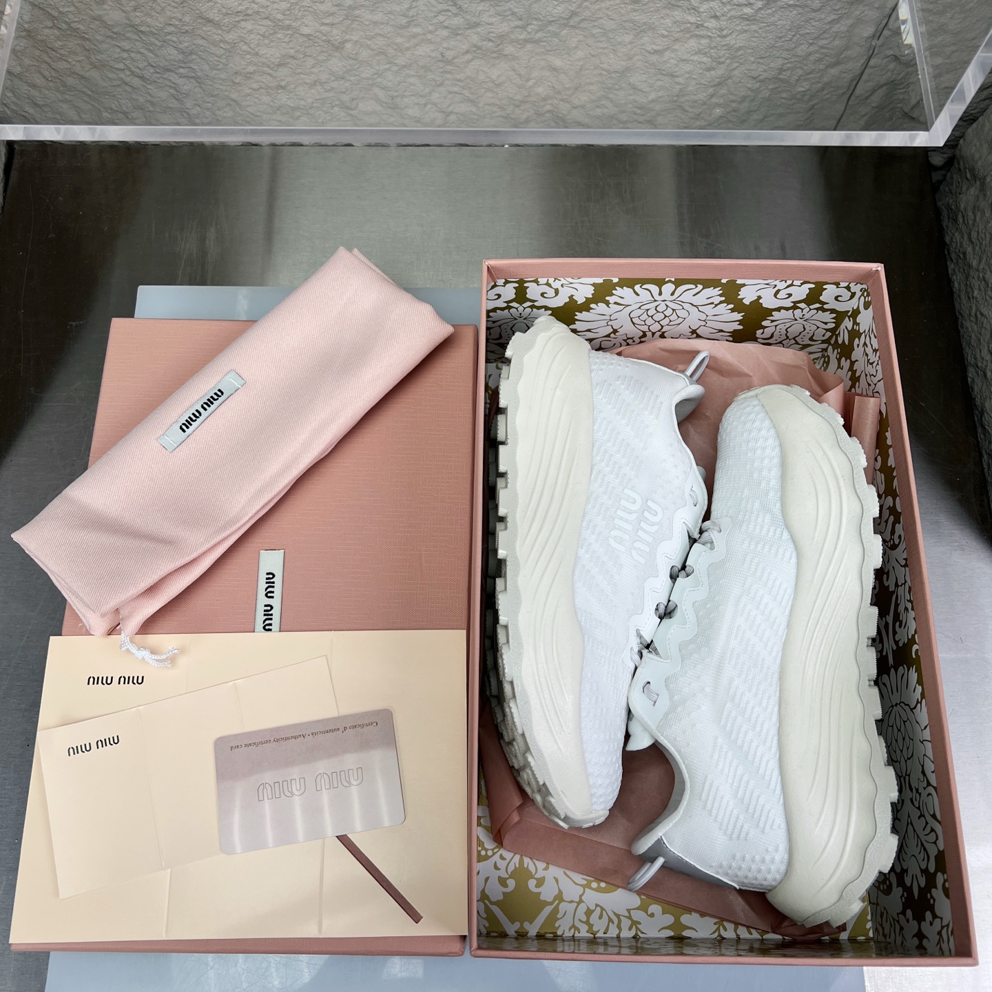 Miu Miu White Knit Mesh Chunky Sole Sneakers - Lightweight & Comfortable 3 i1752423127272 5500 0 1