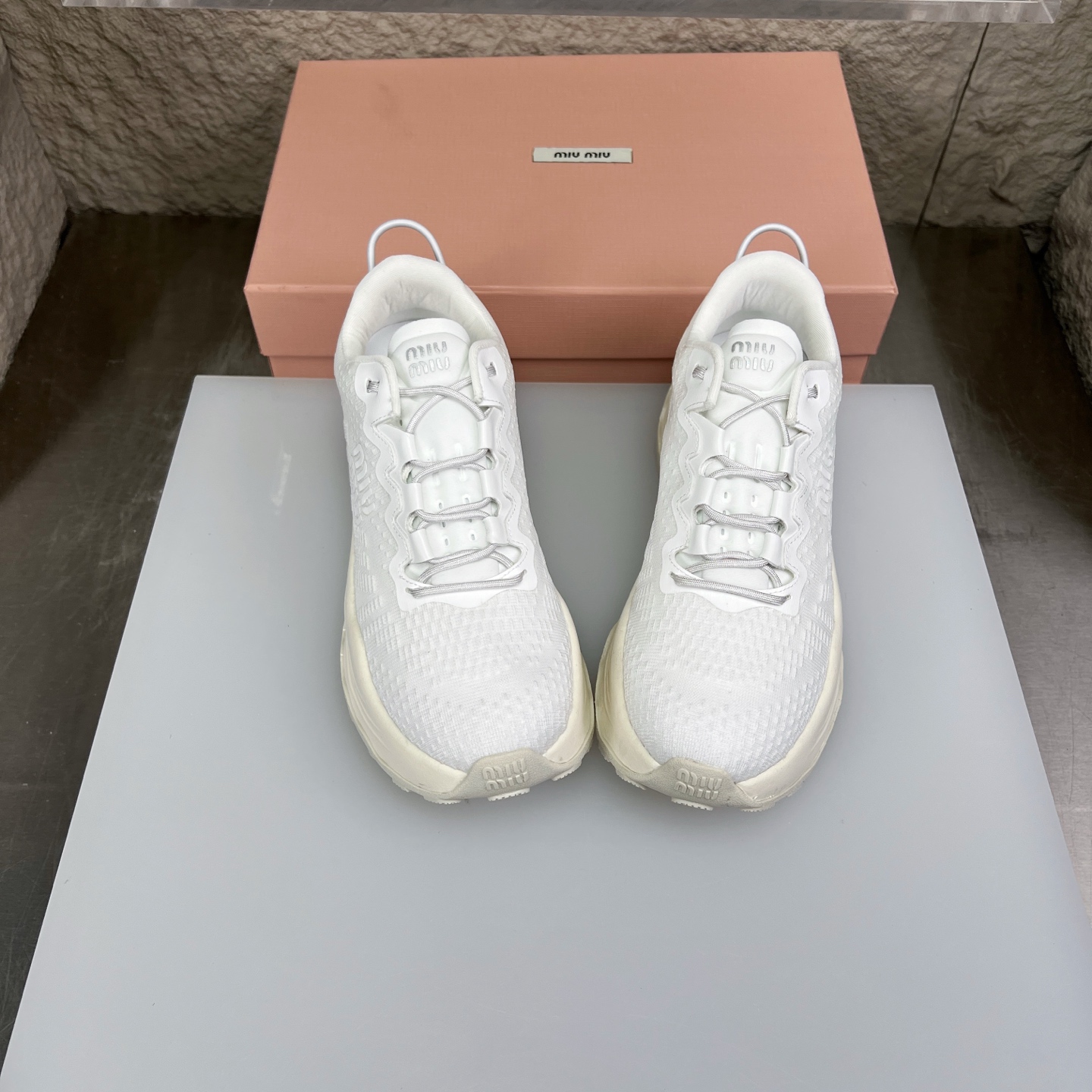 Miu Miu White Knit Mesh Chunky Sole Sneakers - Lightweight & Comfortable 4 i1752423129705 5692 0 2
