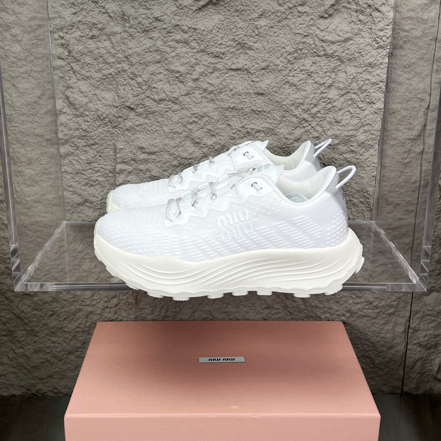 Miu Miu White Knit Mesh Chunky Sole Sneakers - Lightweight & Comfortable 2 i1752423129721 7383 0 0