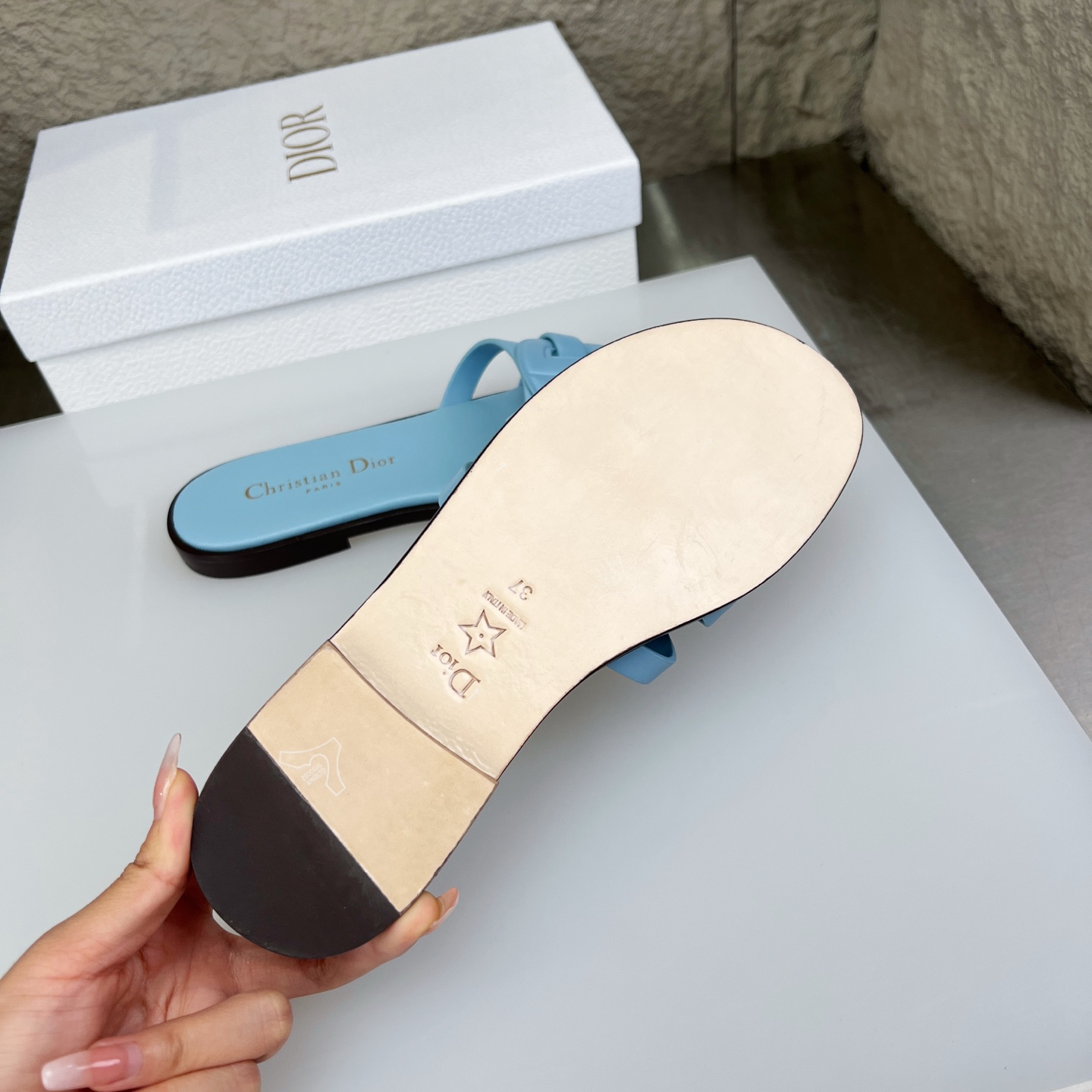 Dior D-Club Blue Leather Flat Sandals with CD Signature - Women's Slides 6 i1752686464973 3925 0 5