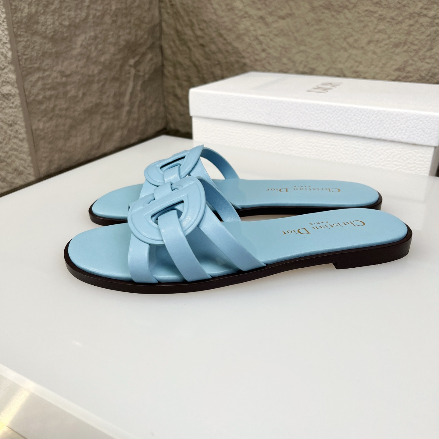 Dior D-Club Blue Leather Flat Sandals with CD Signature - Women's Slides 2 i1752686464974 5573 0 1